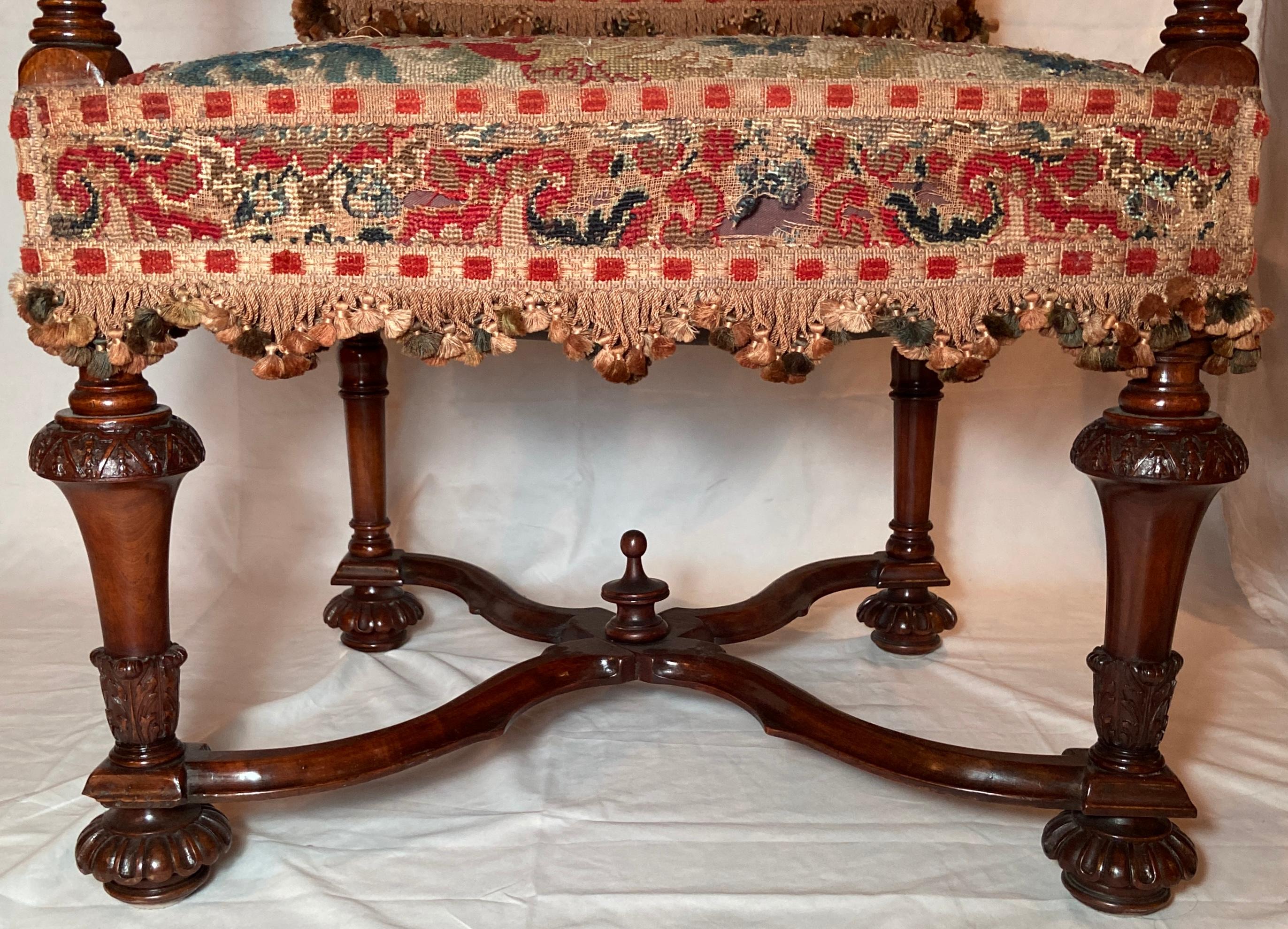 Pair Antique French Tapestry Armchairs, Circa 1890's For Sale 6