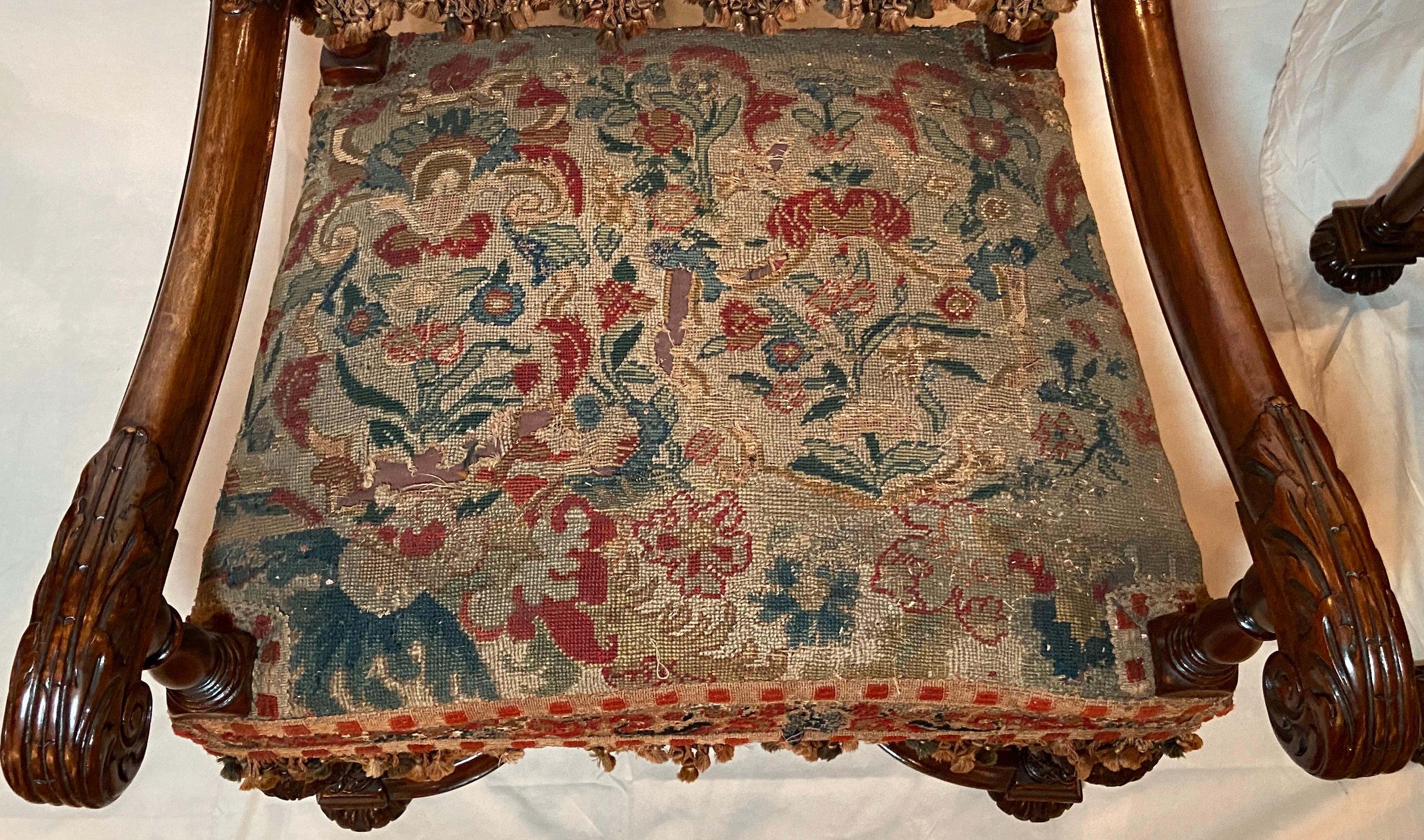 Pair Antique French Tapestry Armchairs, Circa 1890's In Good Condition For Sale In New Orleans, LA