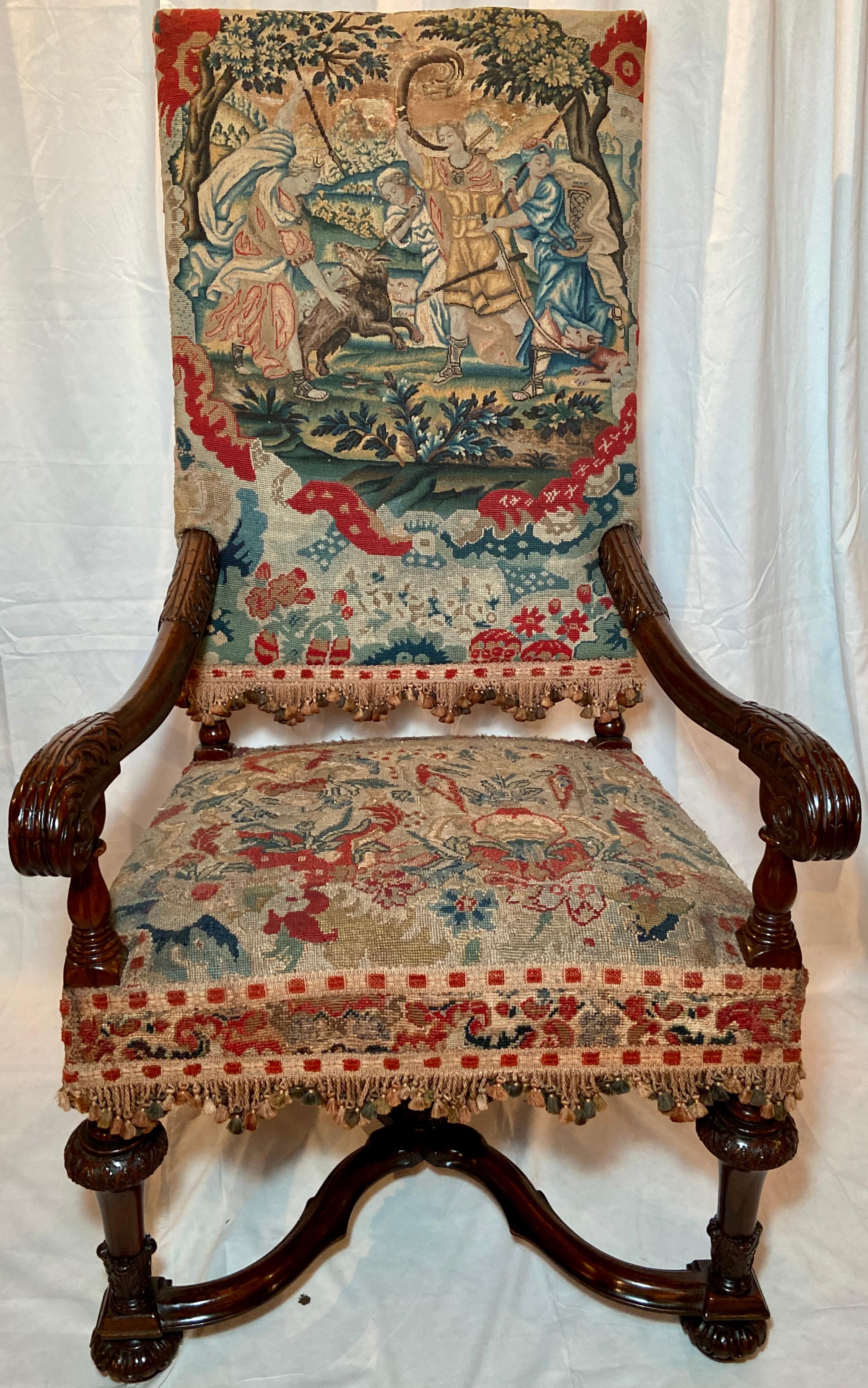 19th Century Pair Antique French Tapestry Armchairs, Circa 1890's For Sale
