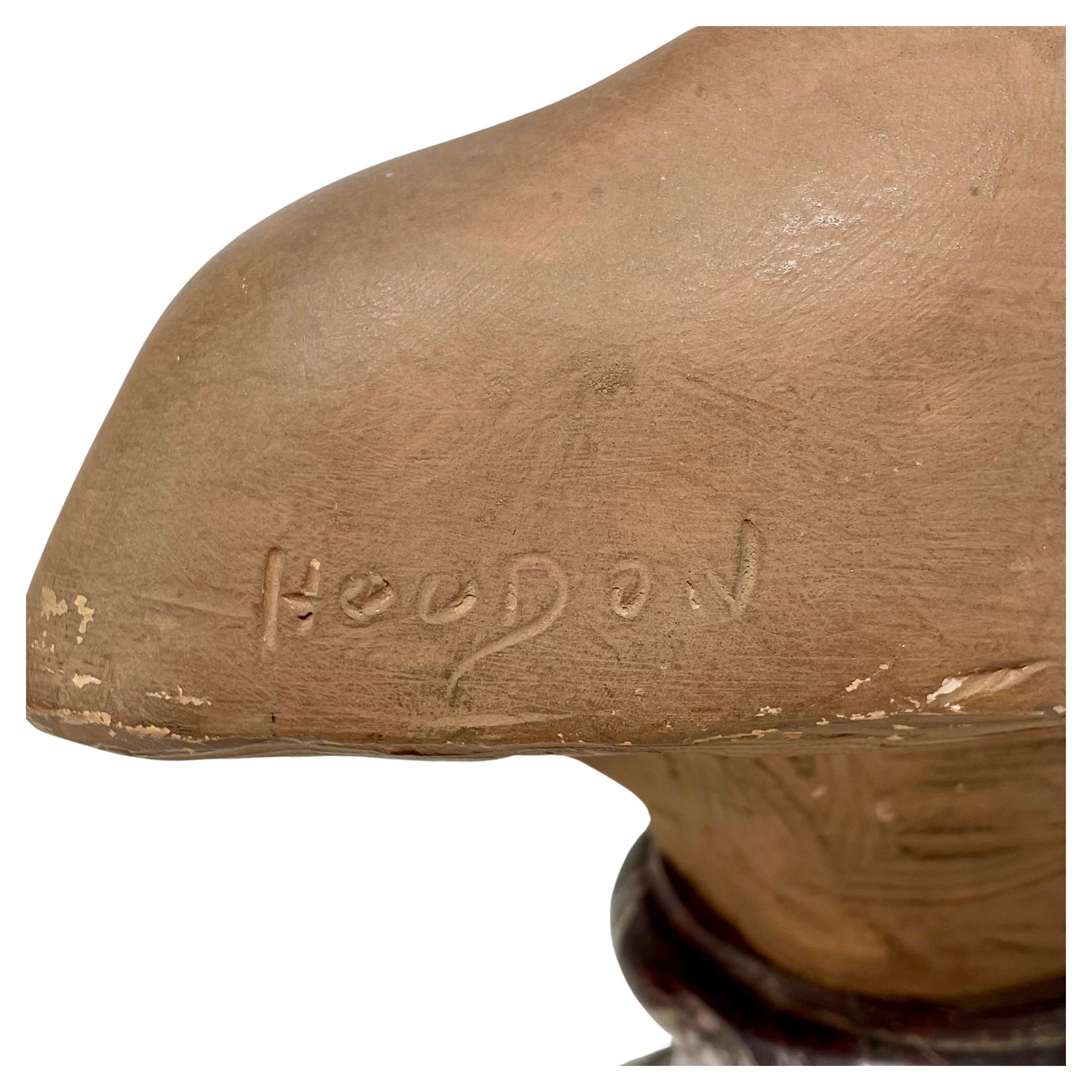 Paar antike französische Terrakotta-Büsten aus Terrakotta, signiert „Houdon“ auf Marmorsockeln, um 1860 im Angebot 5