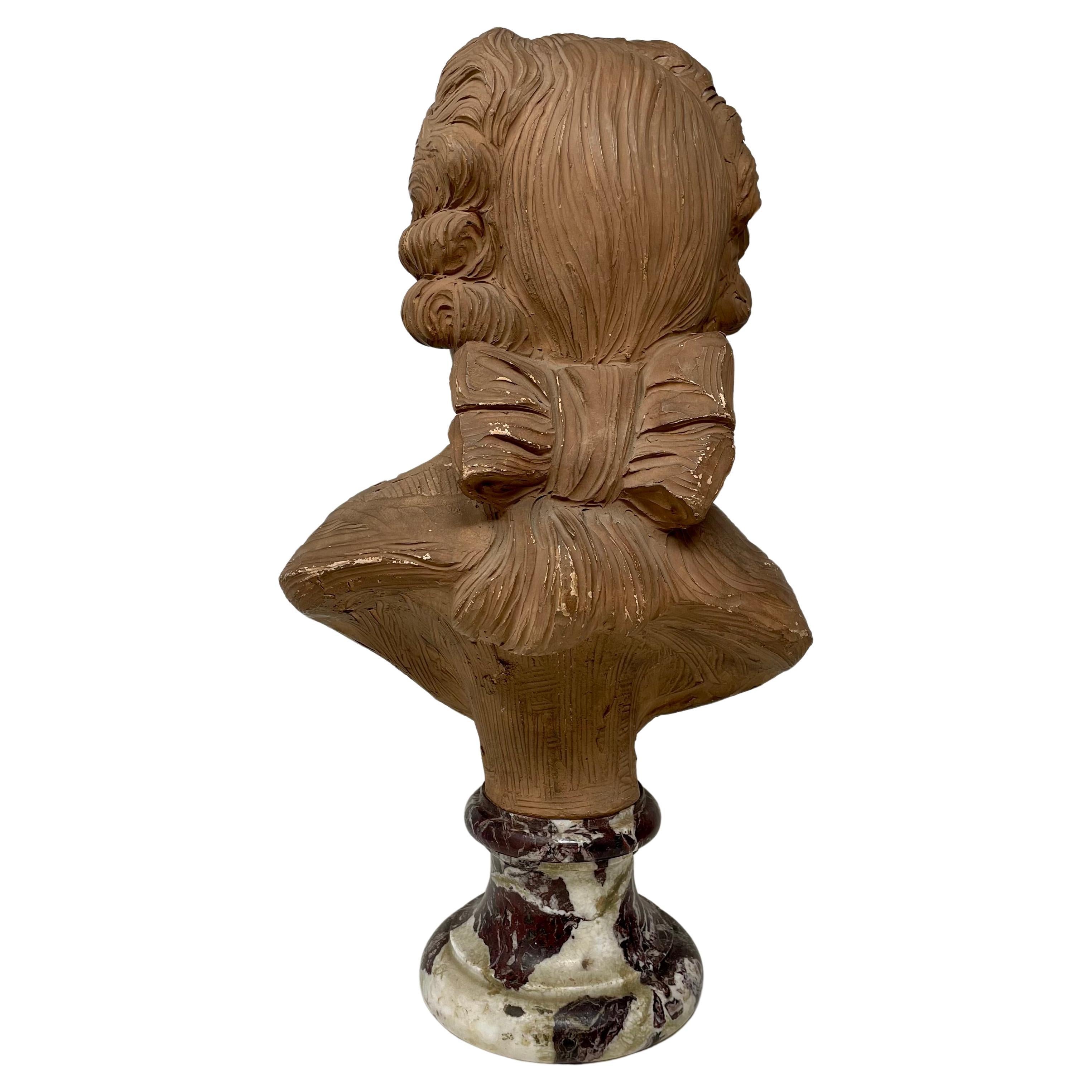 Paar antike französische Terrakotta-Büsten aus Terrakotta, signiert „Houdon“ auf Marmorsockeln, um 1860 im Zustand „Gut“ im Angebot in New Orleans, LA