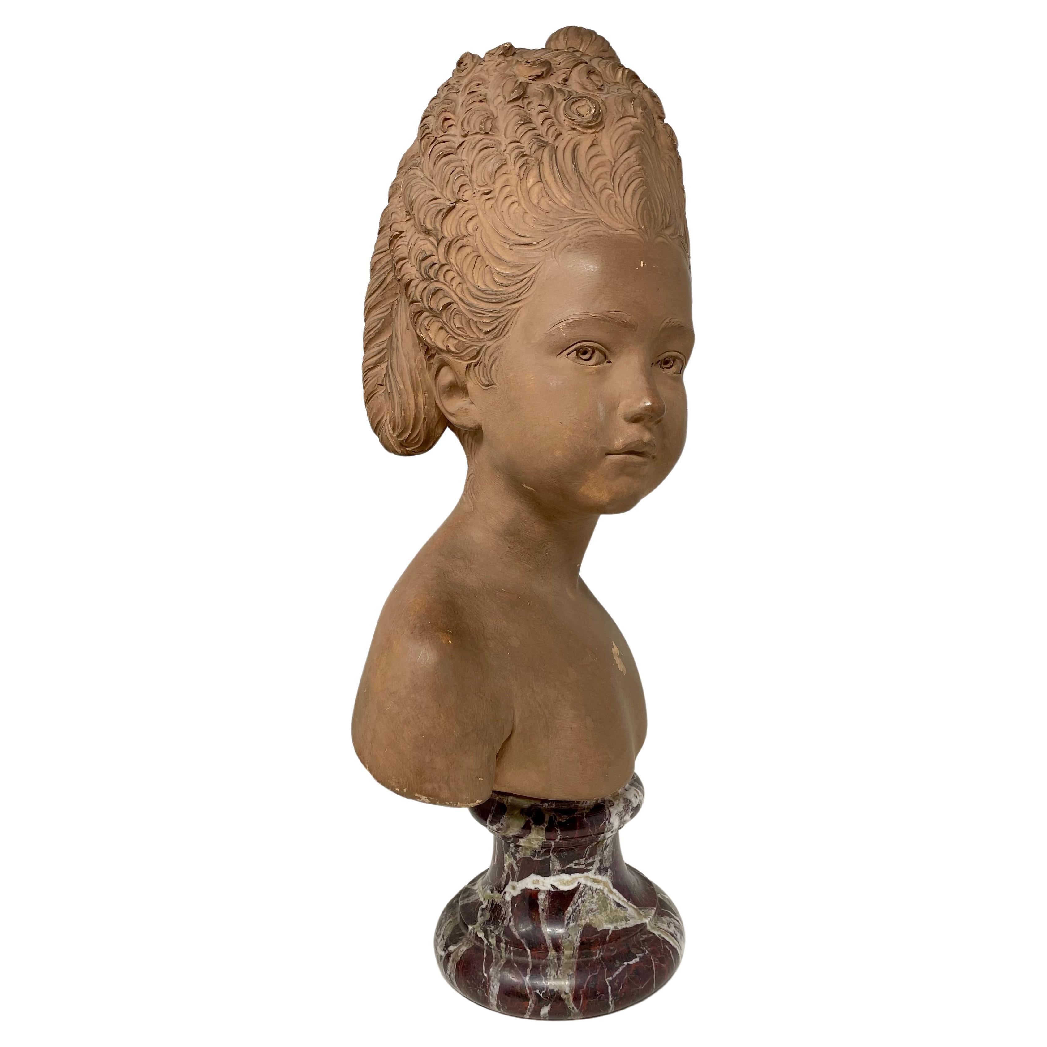 Paar antike französische Terrakotta-Büsten aus Terrakotta, signiert „Houdon“ auf Marmorsockeln, um 1860 im Angebot 2