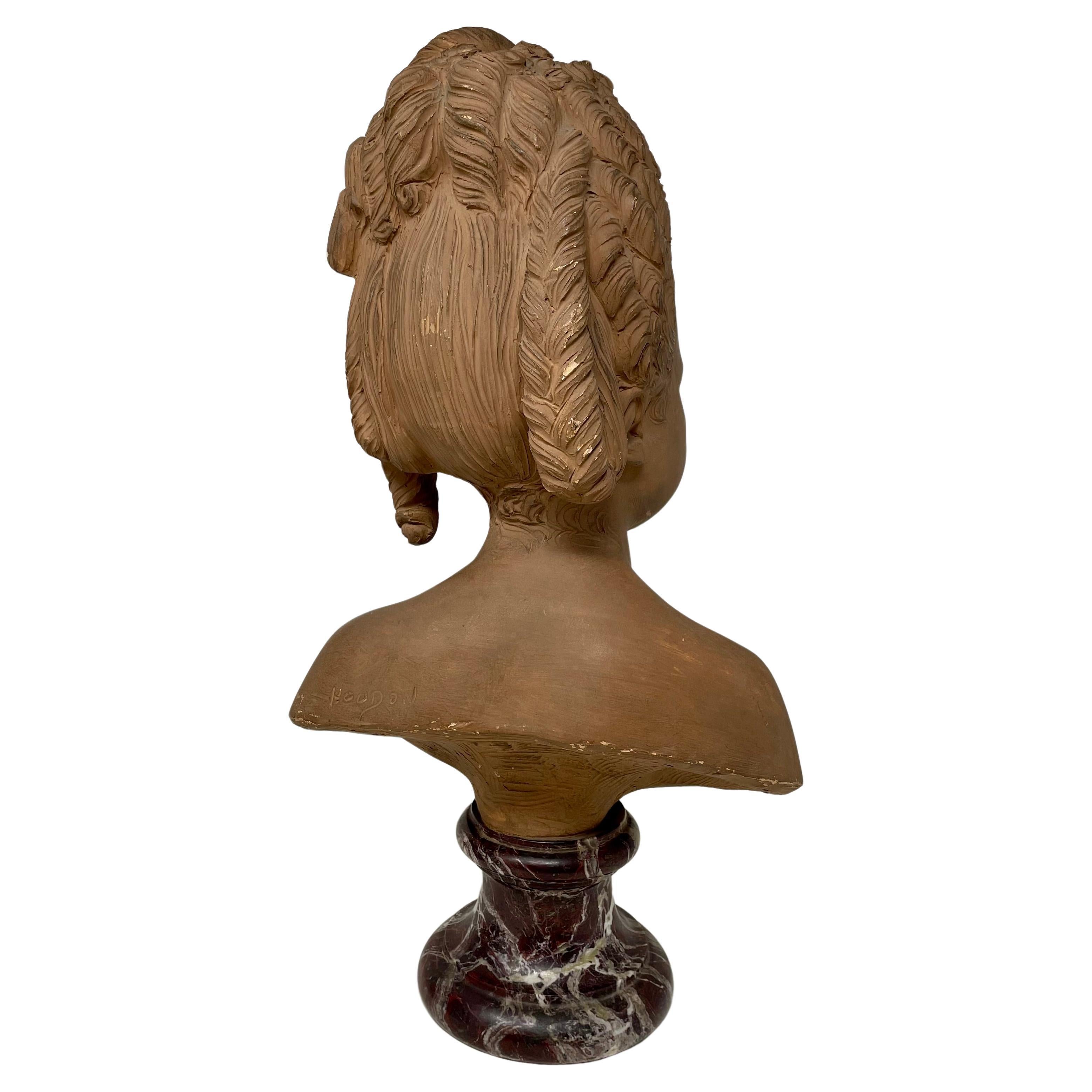 Paar antike französische Terrakotta-Büsten aus Terrakotta, signiert „Houdon“ auf Marmorsockeln, um 1860 im Angebot 3