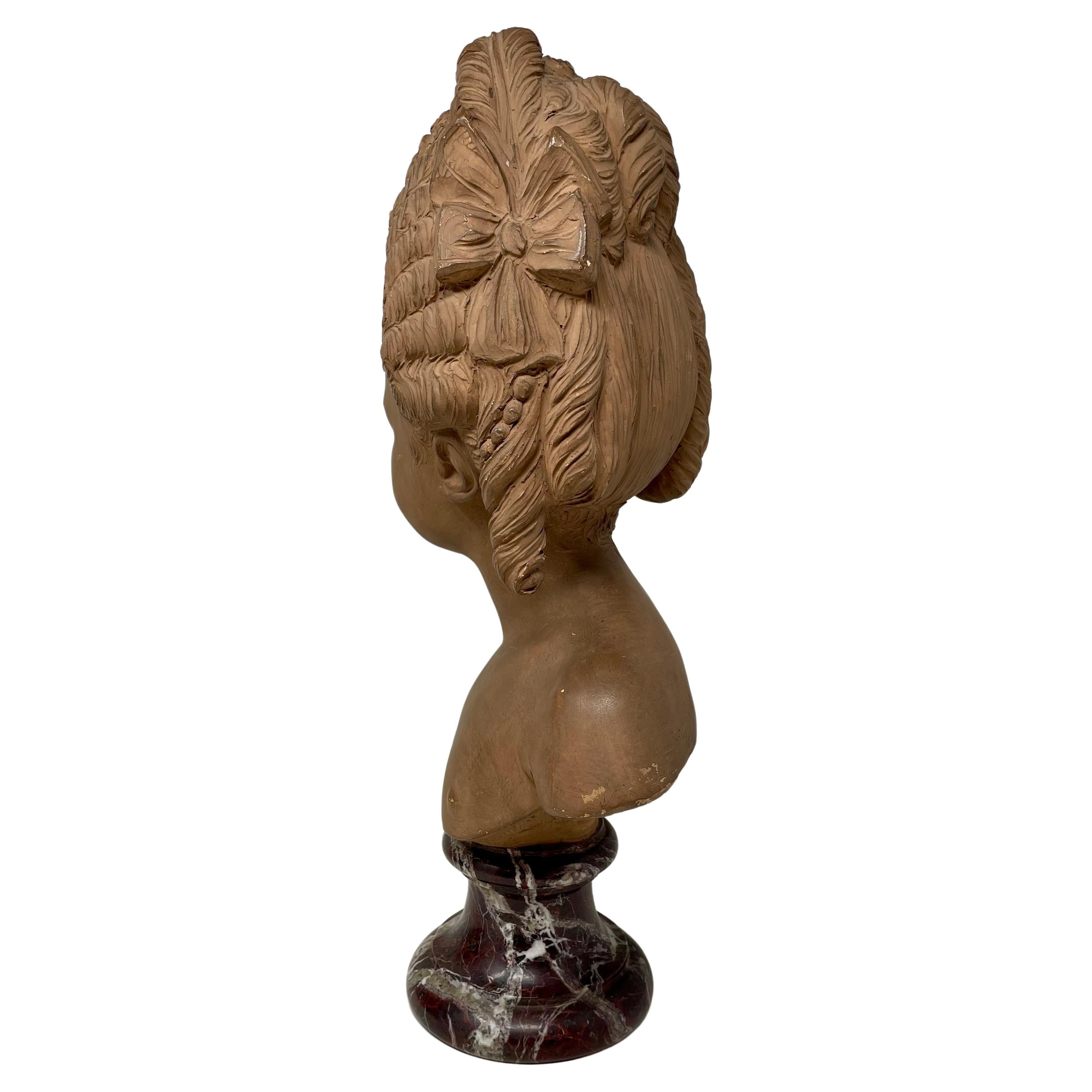 Paar antike französische Terrakotta-Büsten aus Terrakotta, signiert „Houdon“ auf Marmorsockeln, um 1860 im Angebot 4