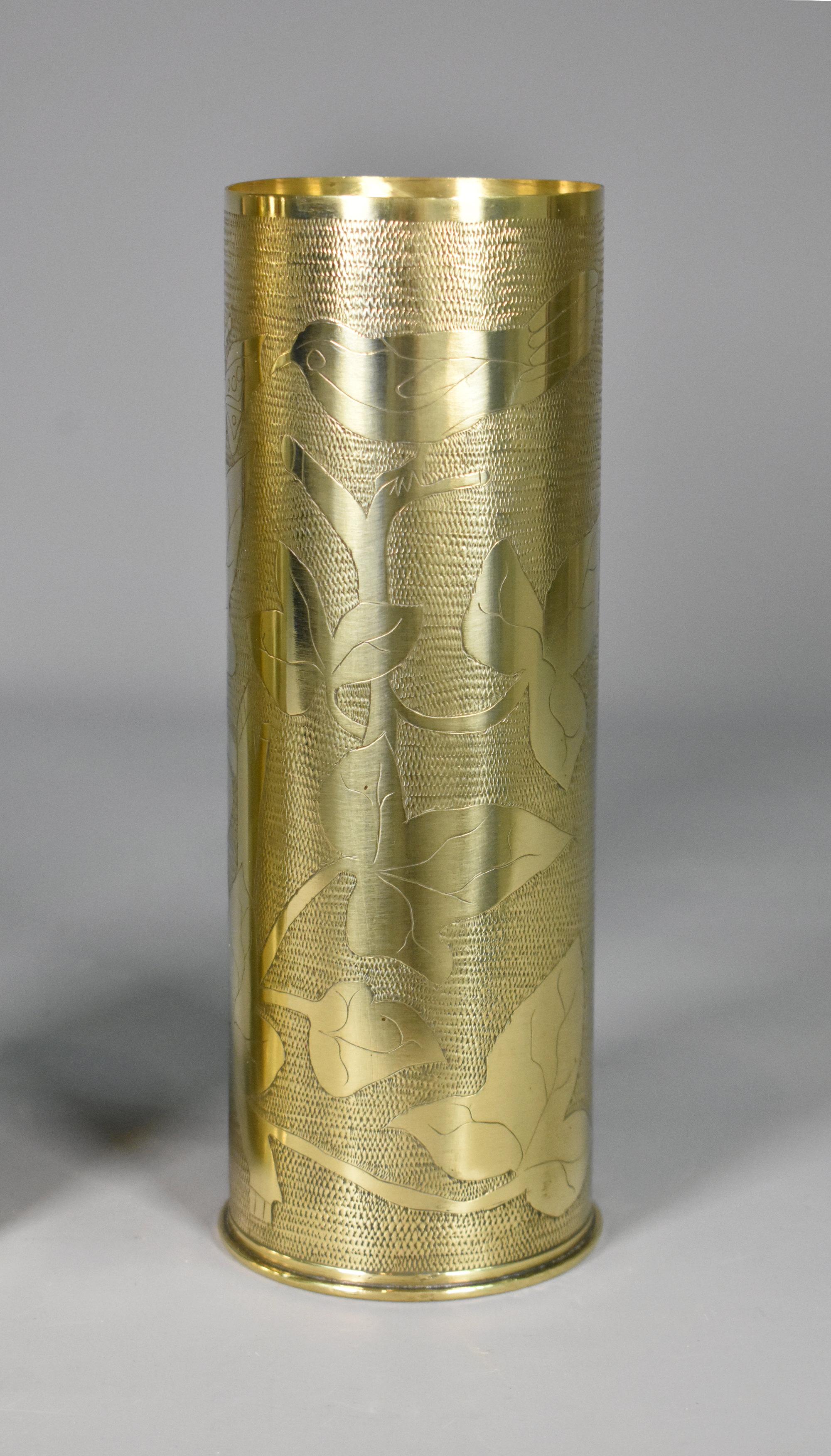Français Paire de vases à obus en laiton Antique French Trench Art WW1 en vente