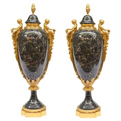 Pair Antique French Urns Marble Cassolettes Amphora 1890