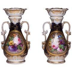 Pair of Antique French Vieux Old Paris Porcelain Floral Hand Painted Vases Pair of Antique French Vieux Old Paris Porcelain Floral Hand Painted Vases