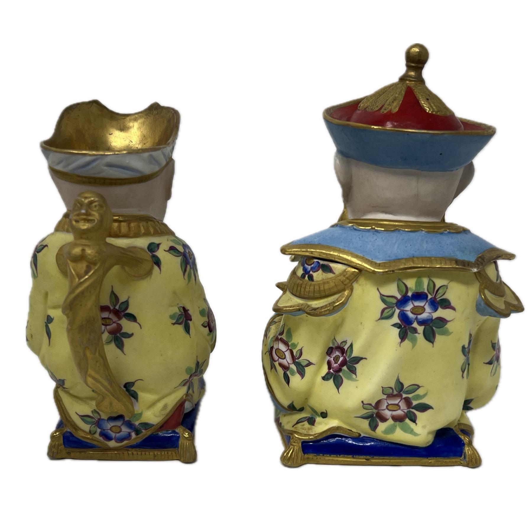 Paar antike französische Vieux Pariser Porzellanfigurencreme- und Zuckerschalen aus Porzellan, um 1880. im Zustand „Gut“ im Angebot in New Orleans, LA