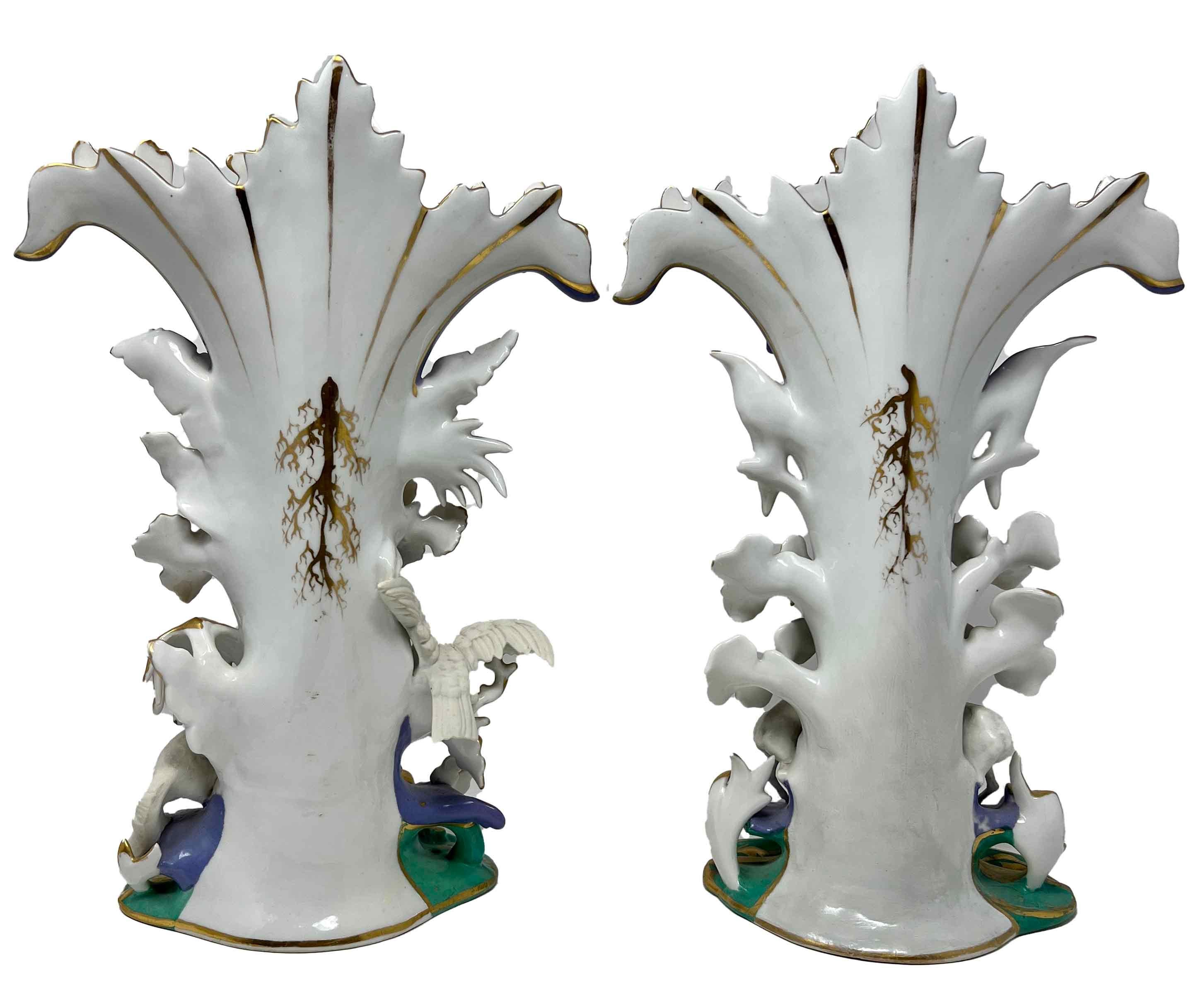 Pair Antique French Vieux Paris Porcelain Lavender Vases, Circa 1840-1860. For Sale 3