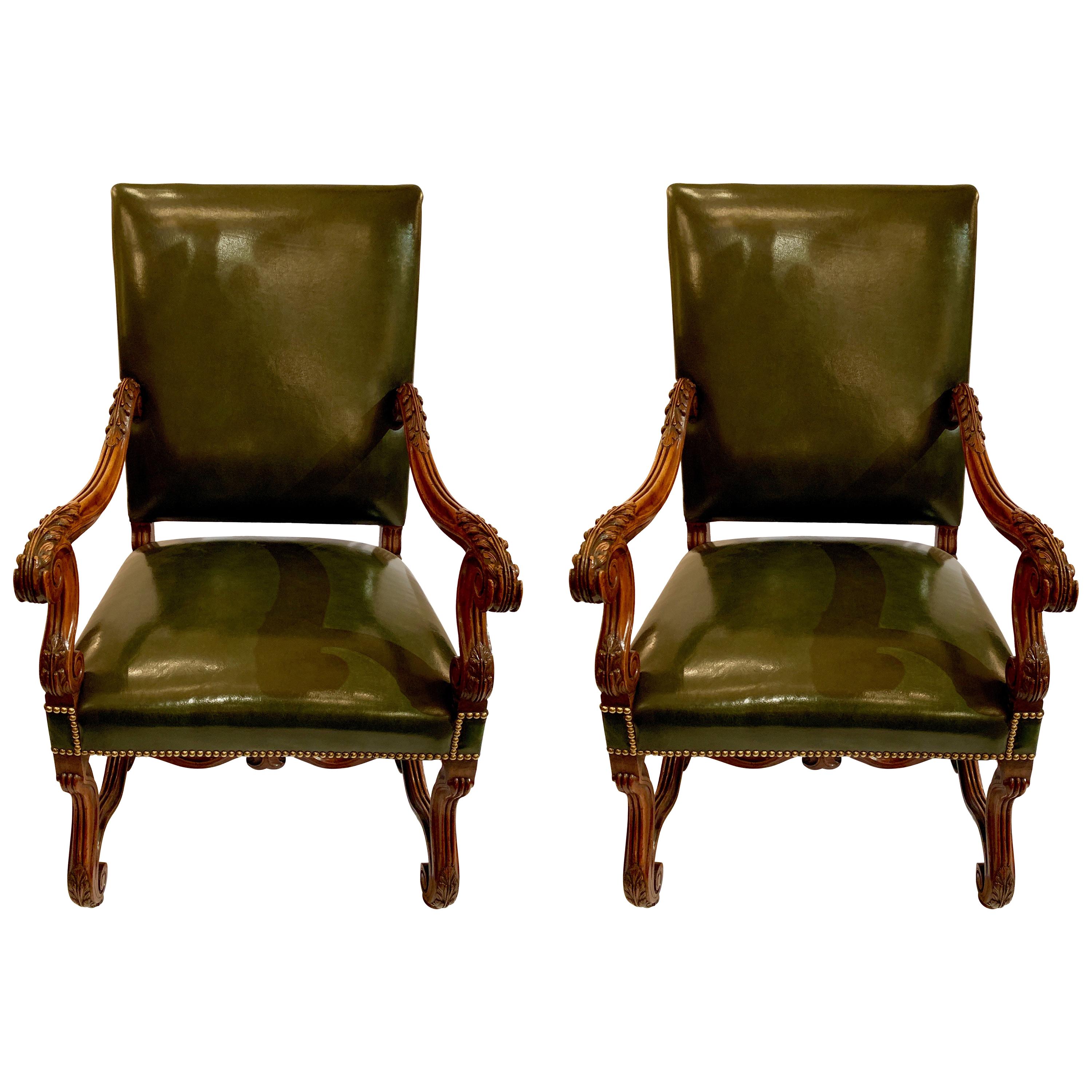 Pair of Antique French Walnut François I Armchairs