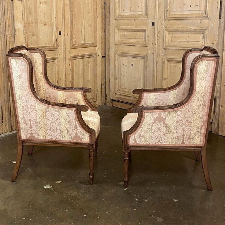 Pair of Antique French Walnut Louis XVI Bergères, Armchairs at 1stDibs