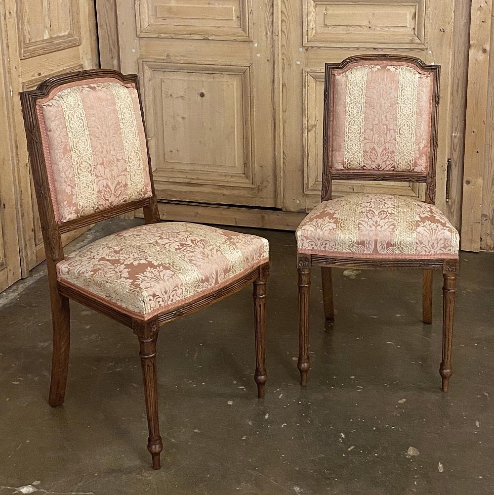 Pair of Antique French Walnut Louis XVI Side Chairs In Good Condition In Dallas, TX