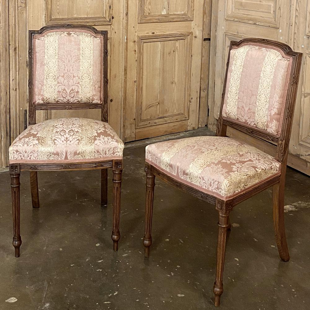 20th Century Pair of Antique French Walnut Louis XVI Side Chairs