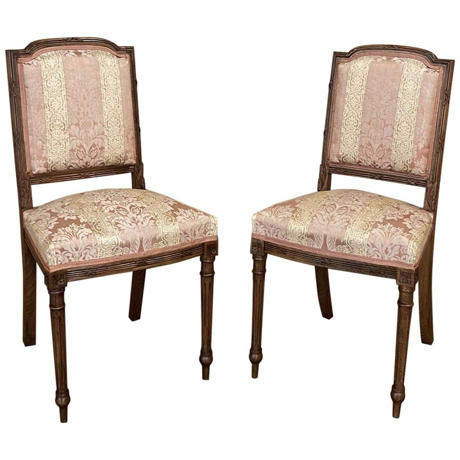 Pair of Antique French Walnut Louis XVI Side Chairs