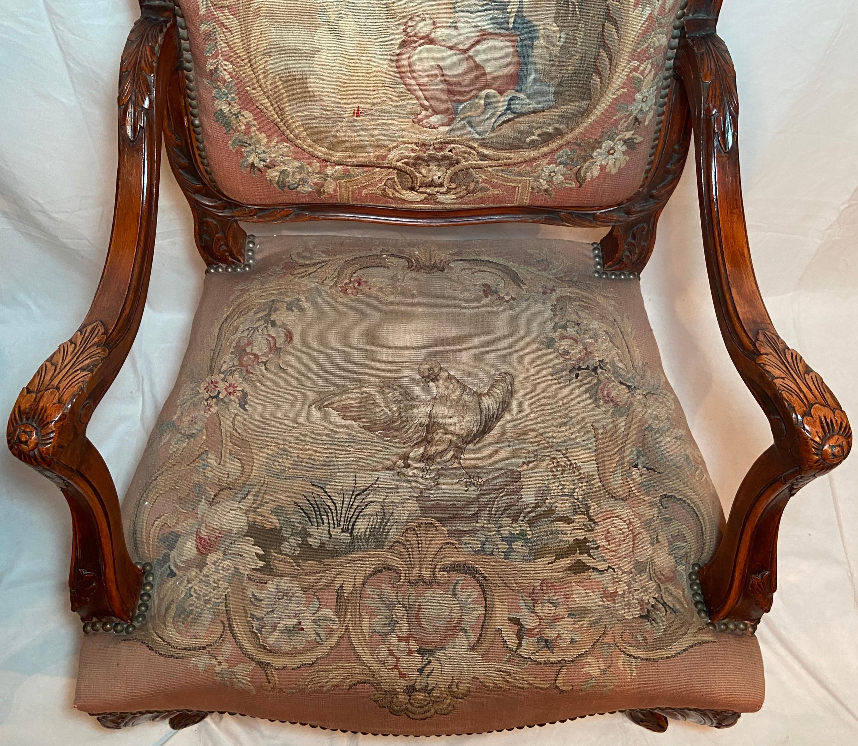 Pair Antique French Walnut Needlepoint Armchairs, Circa 1860-1870 For Sale 6
