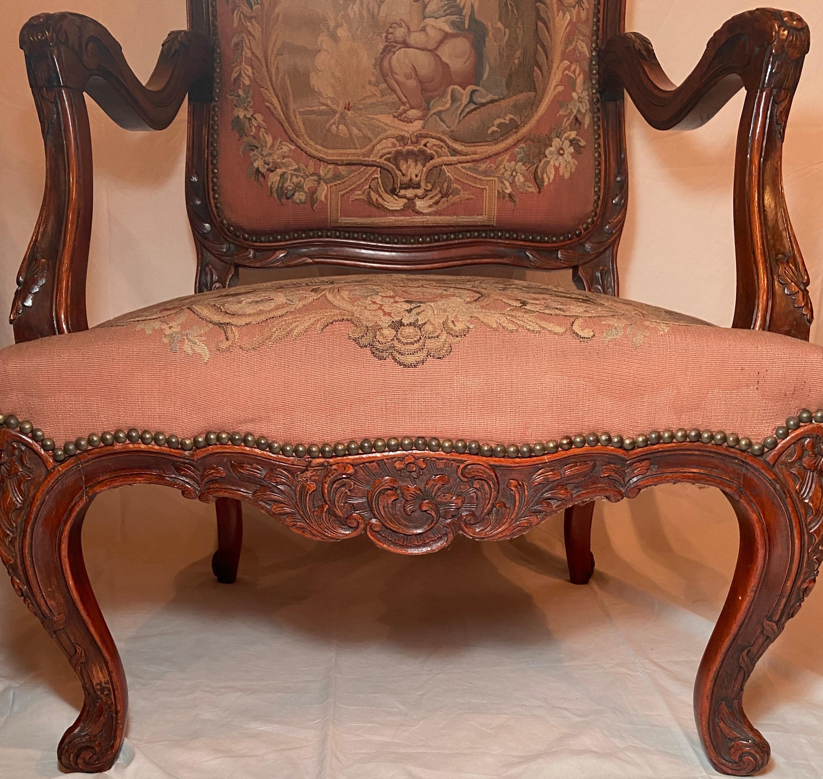 Pair Antique French Walnut Needlepoint Armchairs, Circa 1860-1870 For Sale 9