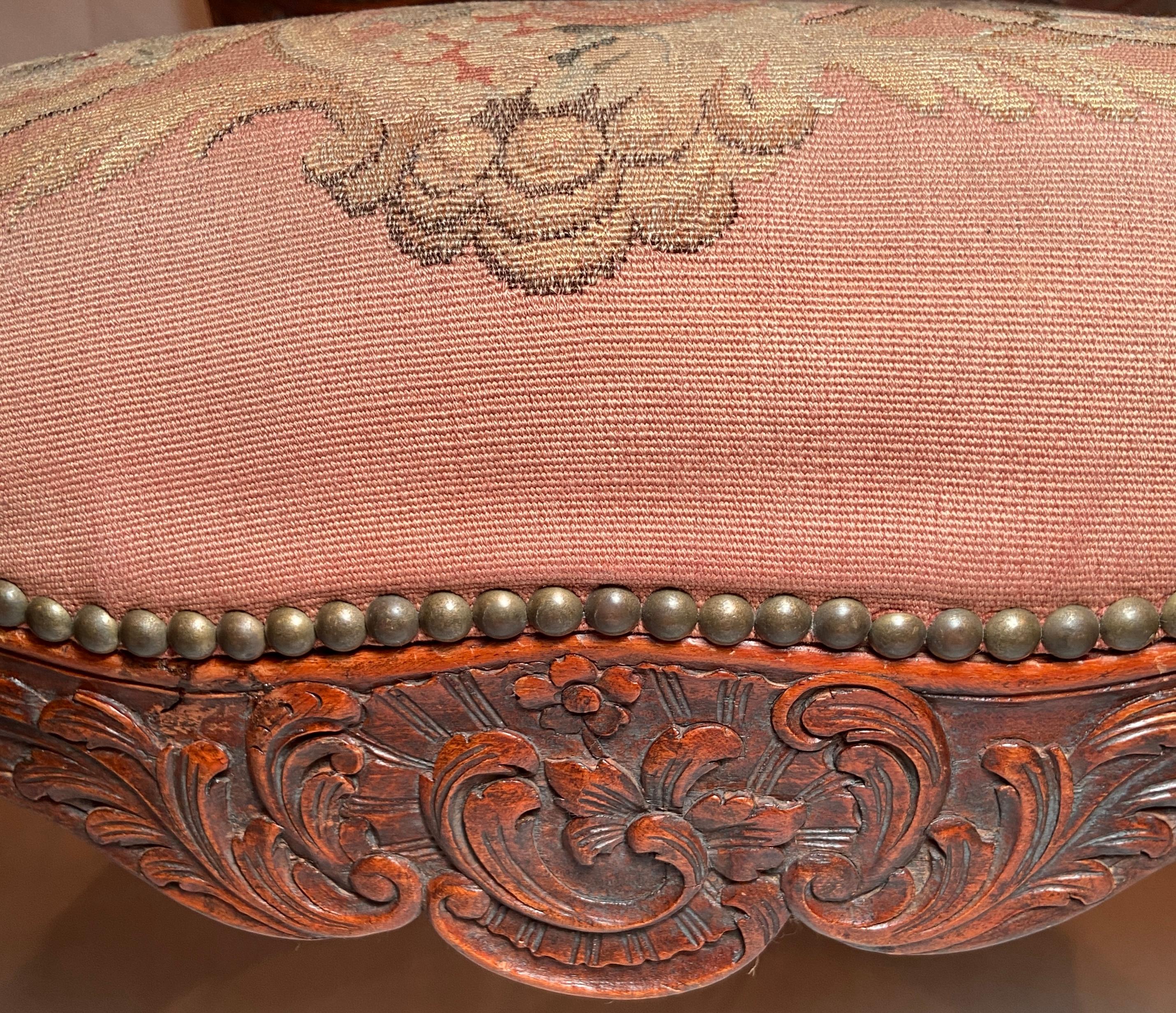 Pair Antique French Walnut Needlepoint Armchairs, Circa 1860-1870 For Sale 10