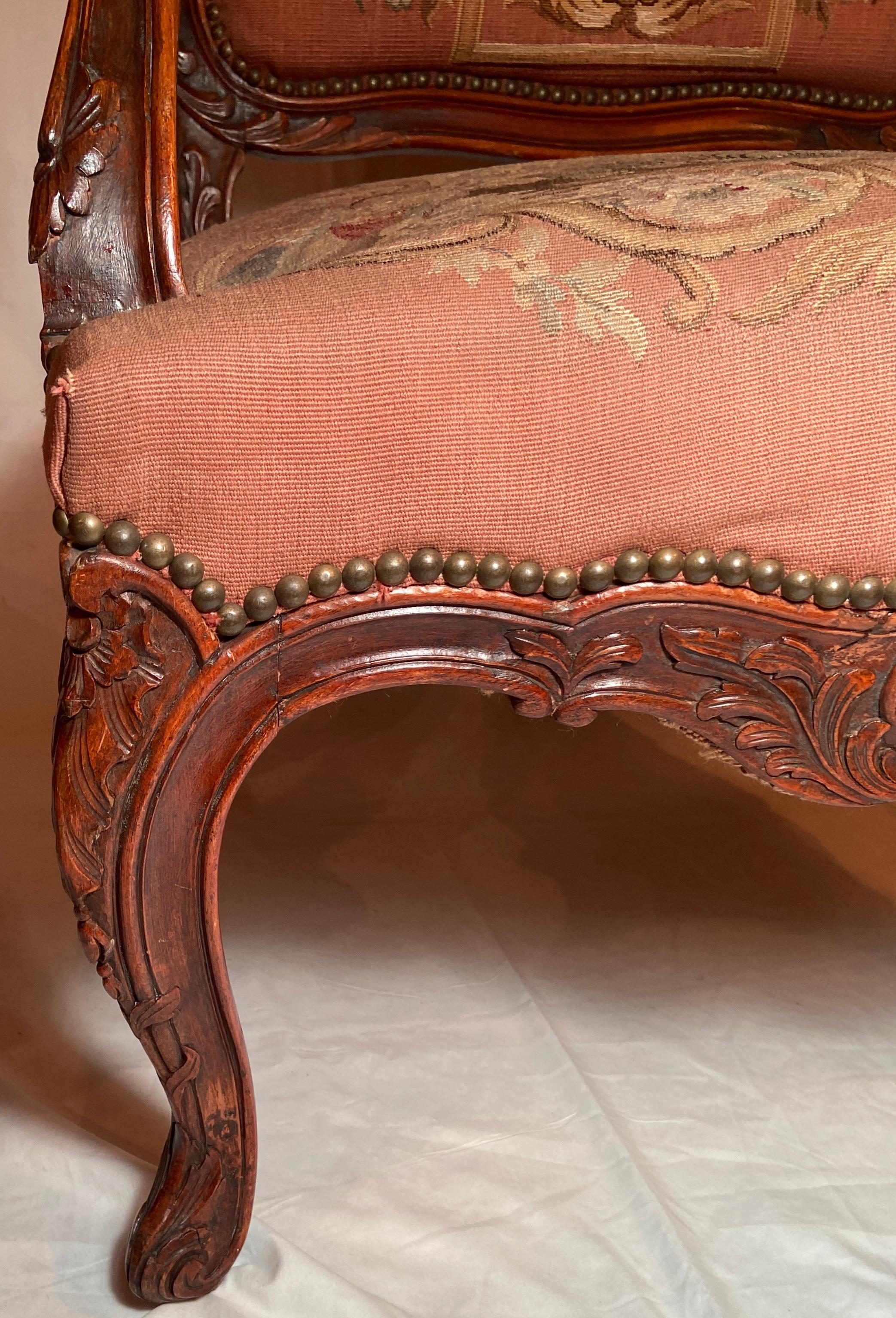 Pair Antique French Walnut Needlepoint Armchairs, Circa 1860-1870 For Sale 11