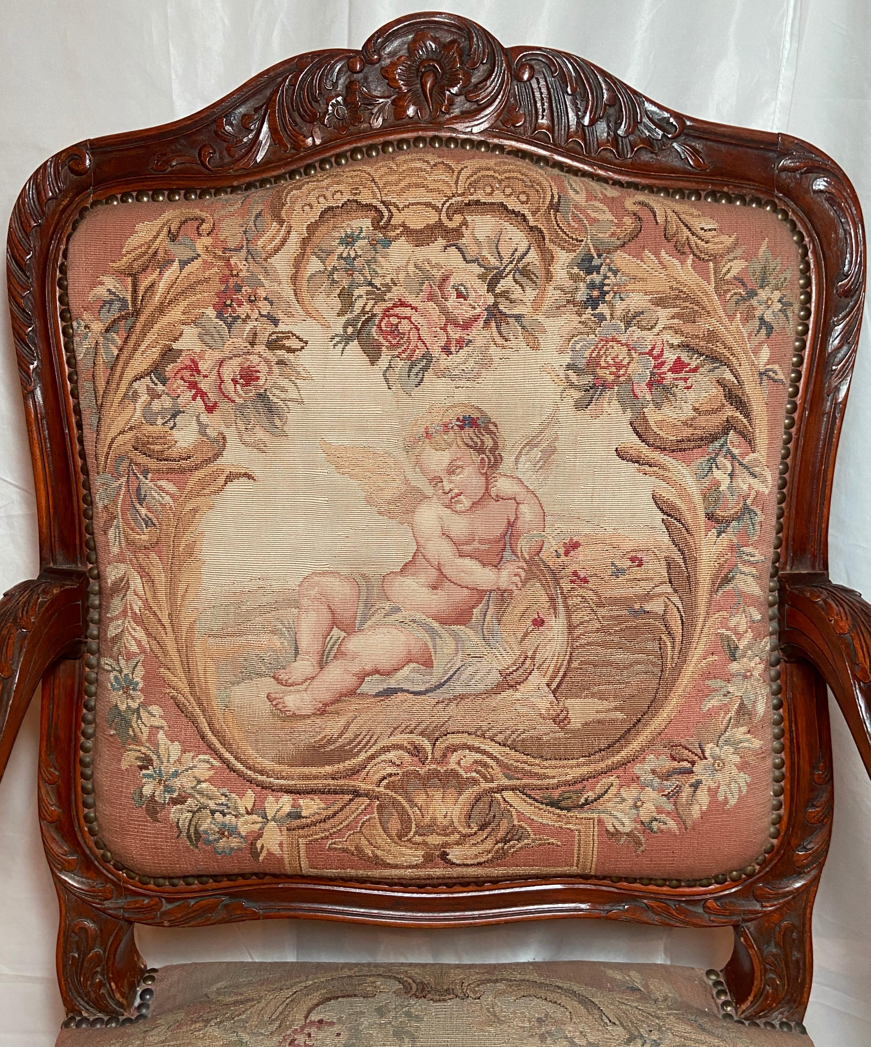 19th Century Pair Antique French Walnut Needlepoint Armchairs, Circa 1860-1870 For Sale
