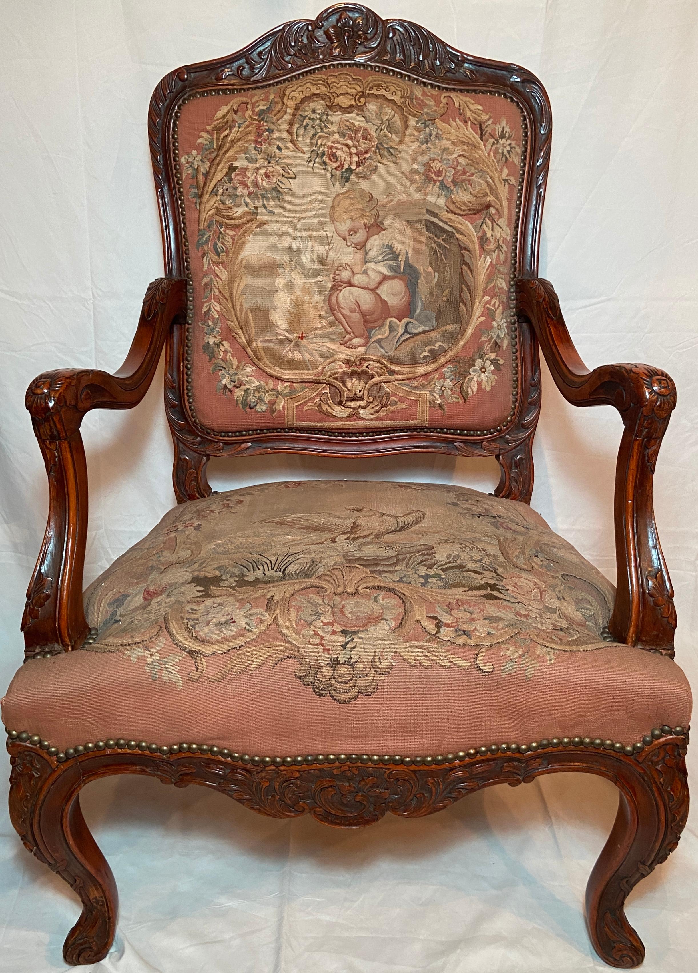 Pair Antique French Walnut Needlepoint Armchairs, Circa 1860-1870 For Sale 3