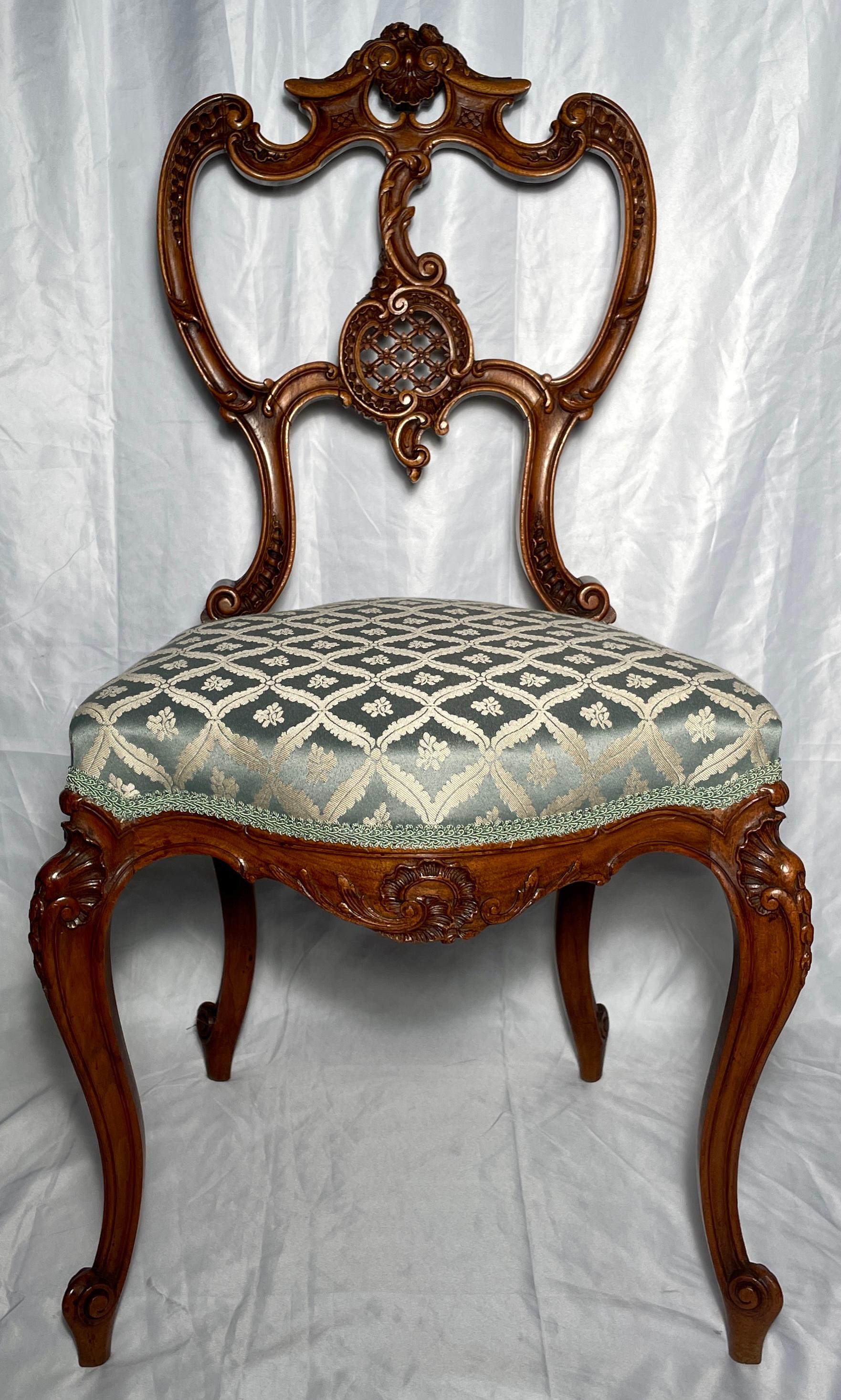 Pair antique French walnut side chairs, circa 1890.