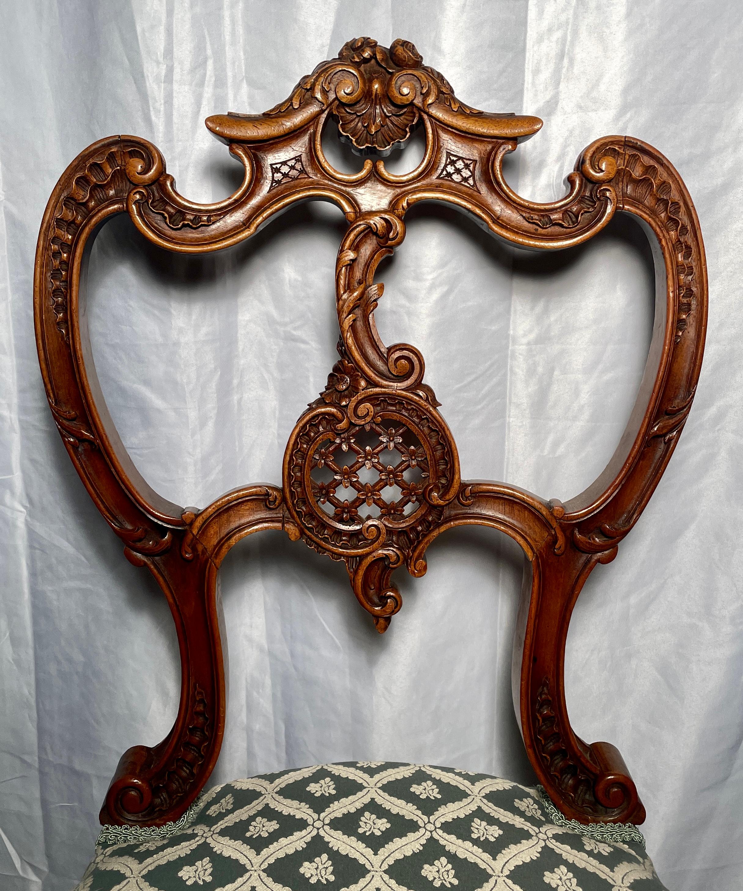 19th Century Pair Antique French Walnut Side Chairs, circa 1890