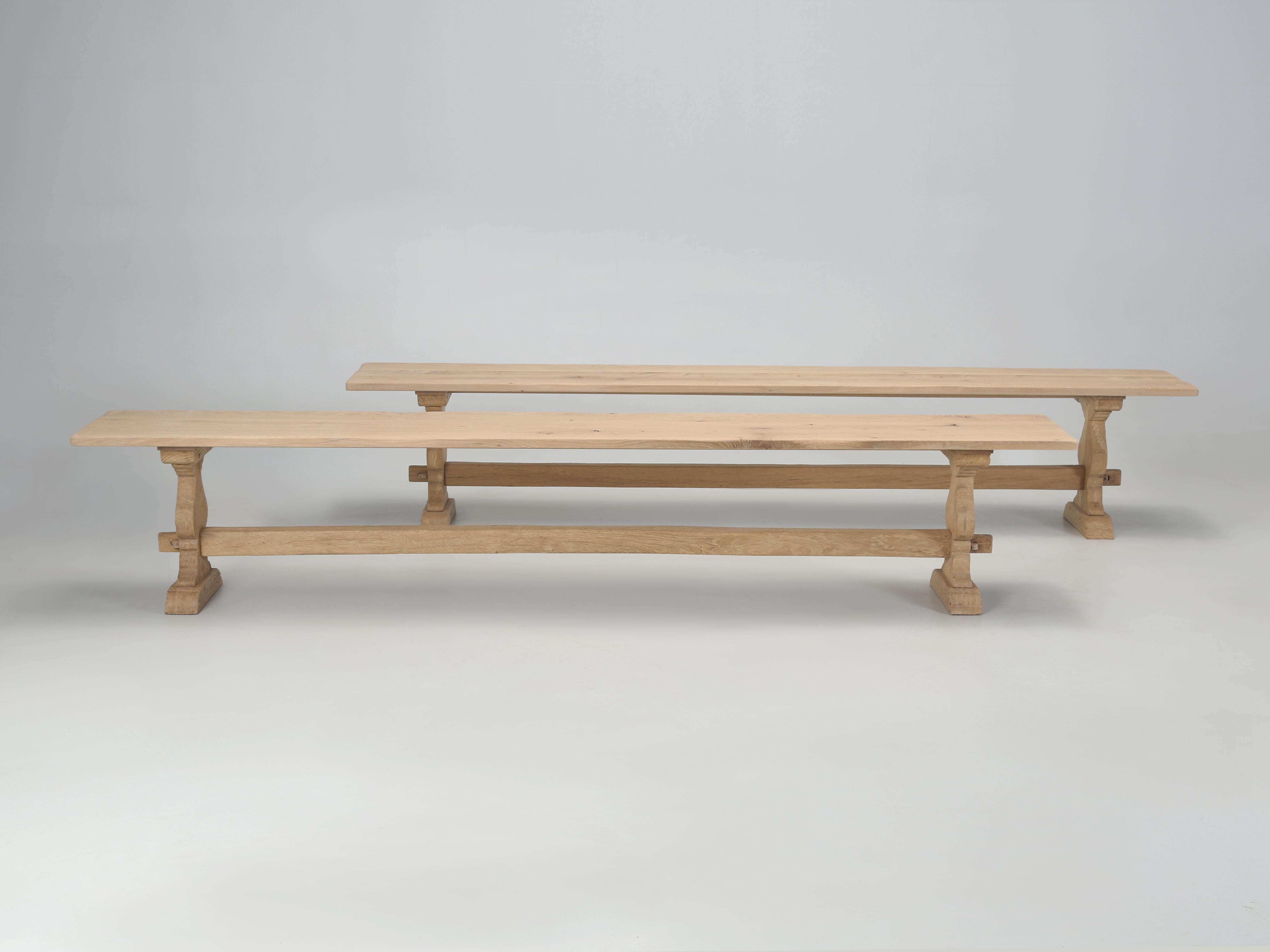 Wood Pair Antique French White Oak Farm Table Benches in Restored Condition c1900's For Sale