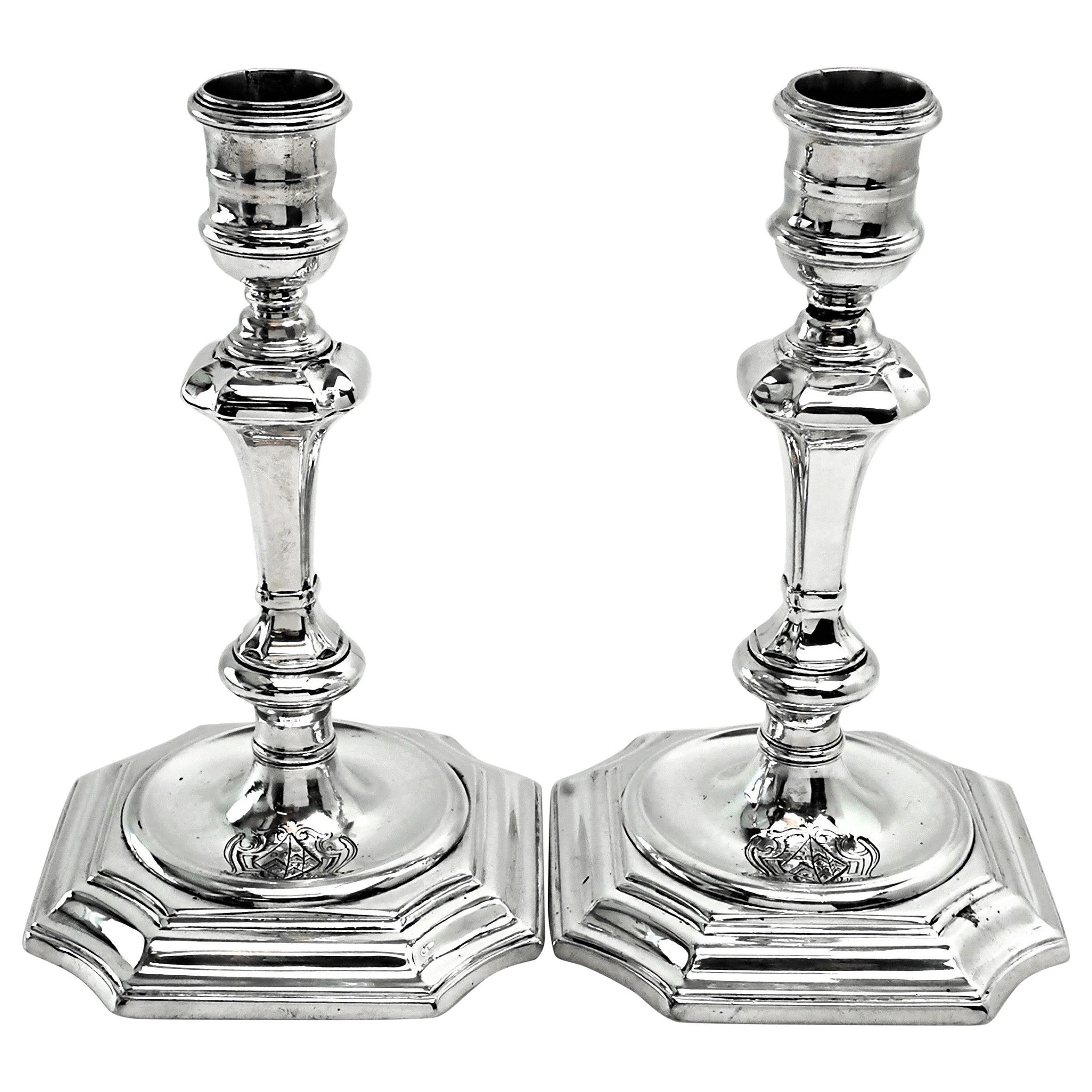 Pair of Antique George I Georgian Silver Candlesticks / Candleholders 1724 For Sale