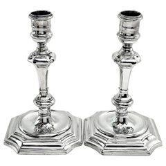 Pair of Antique George I Georgian Silver Candlesticks / Candleholders 1724