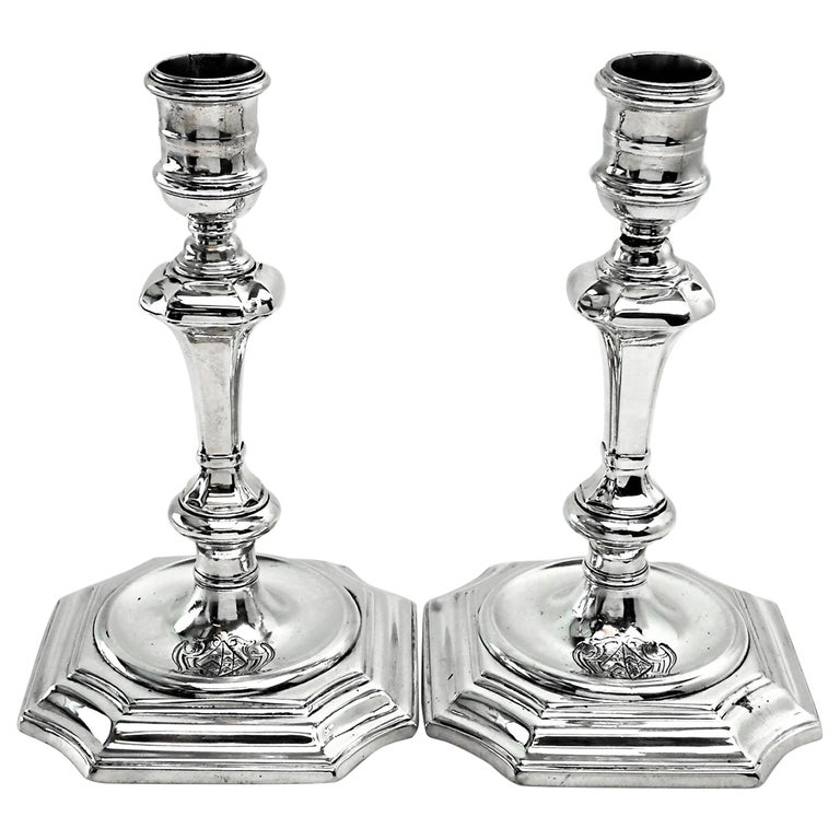 Pair of Antique George I Georgian Silver Candlesticks / Candleholders 1724  - Michael Sedler Antiques