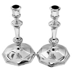 Pair Antique George I Sterling Silver Candlesticks 1718 Early 18th Century