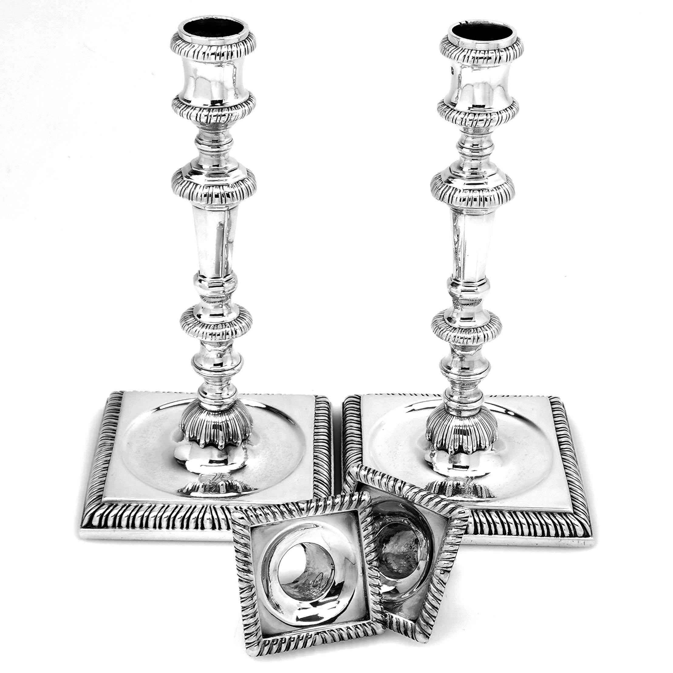 English Pair of Antique George II Sterling Silver Candlesticks 1755