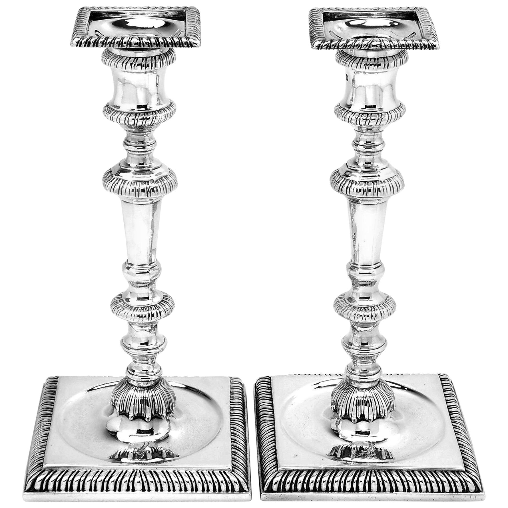 Pair of Antique George II Sterling Silver Candlesticks 1755