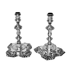 Pair Antique George II Sterling Silver Taper Sticks / Candlesticks London 1744