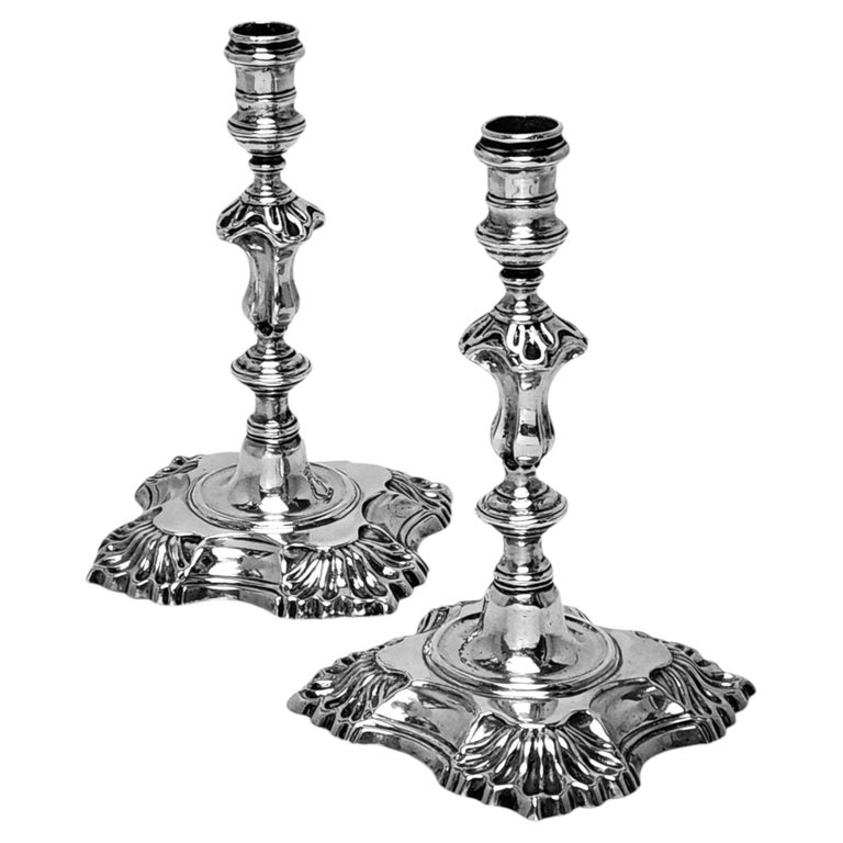 Pair Antique George II Sterling Silver Taper Sticks / Candlesticks London 1744