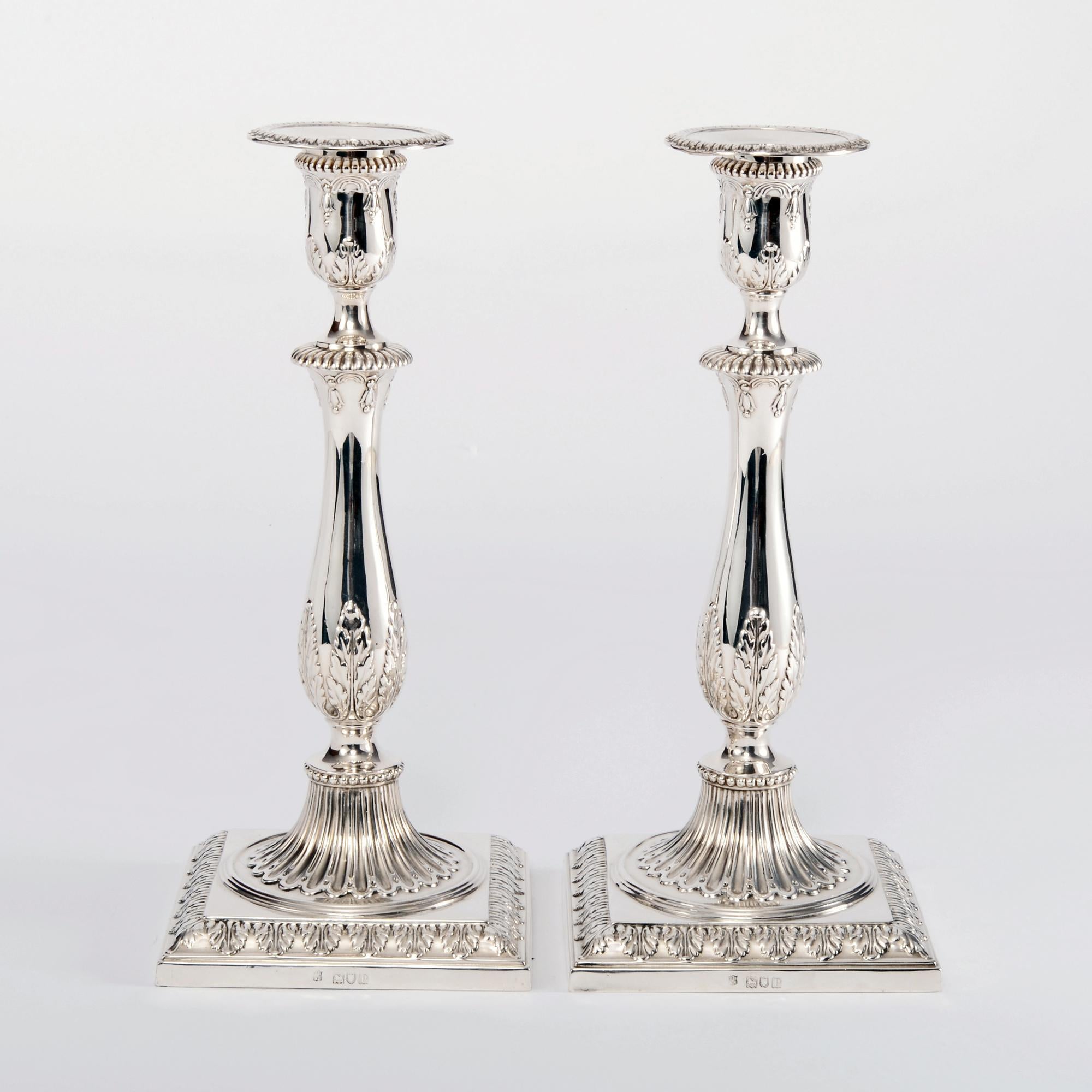 Sterling Silver Pair of Antique George III Style Silver Candlesticks