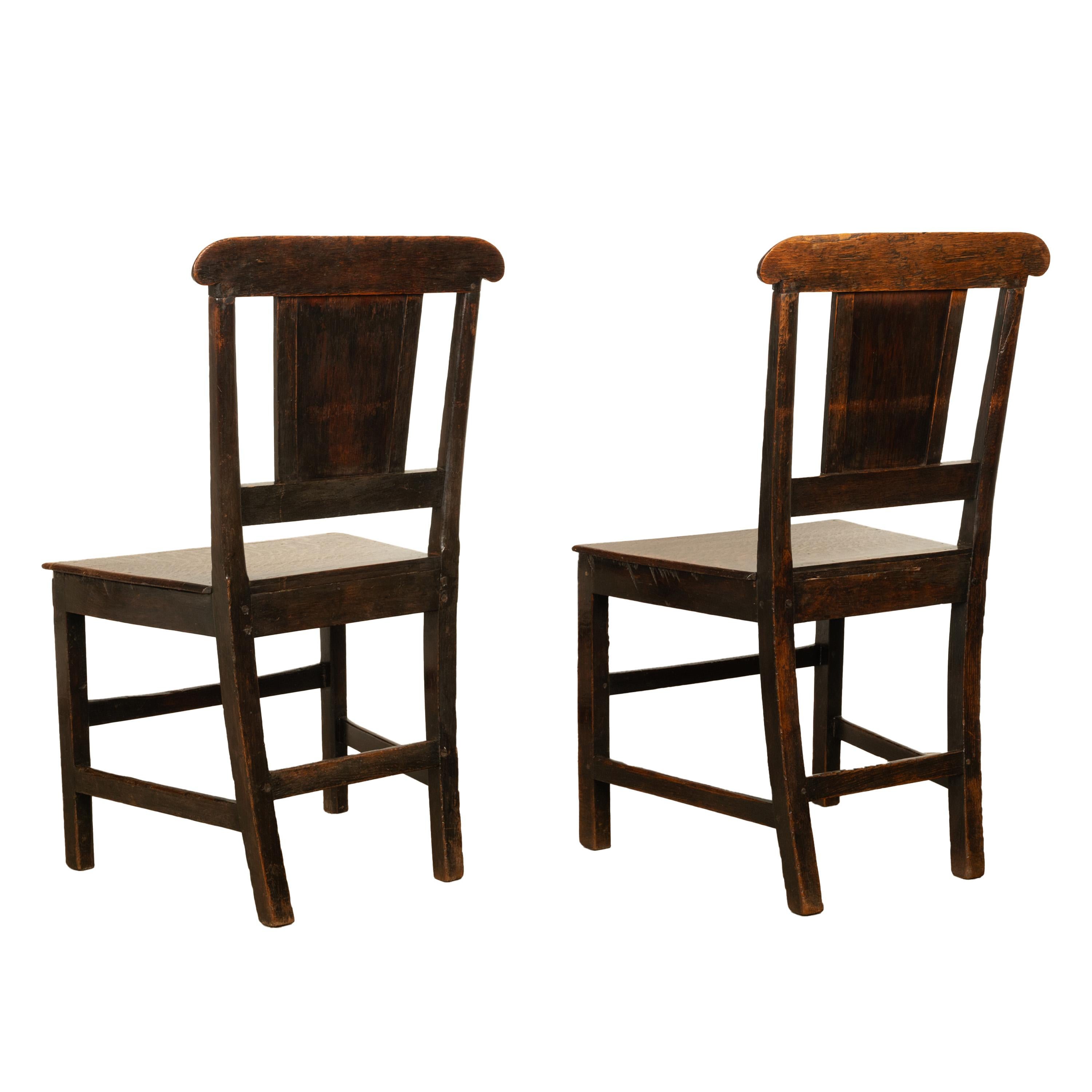 Pair Antique Georgian Carved Oak Country Medieval Side Chairs King's Head 1760 For Sale 11