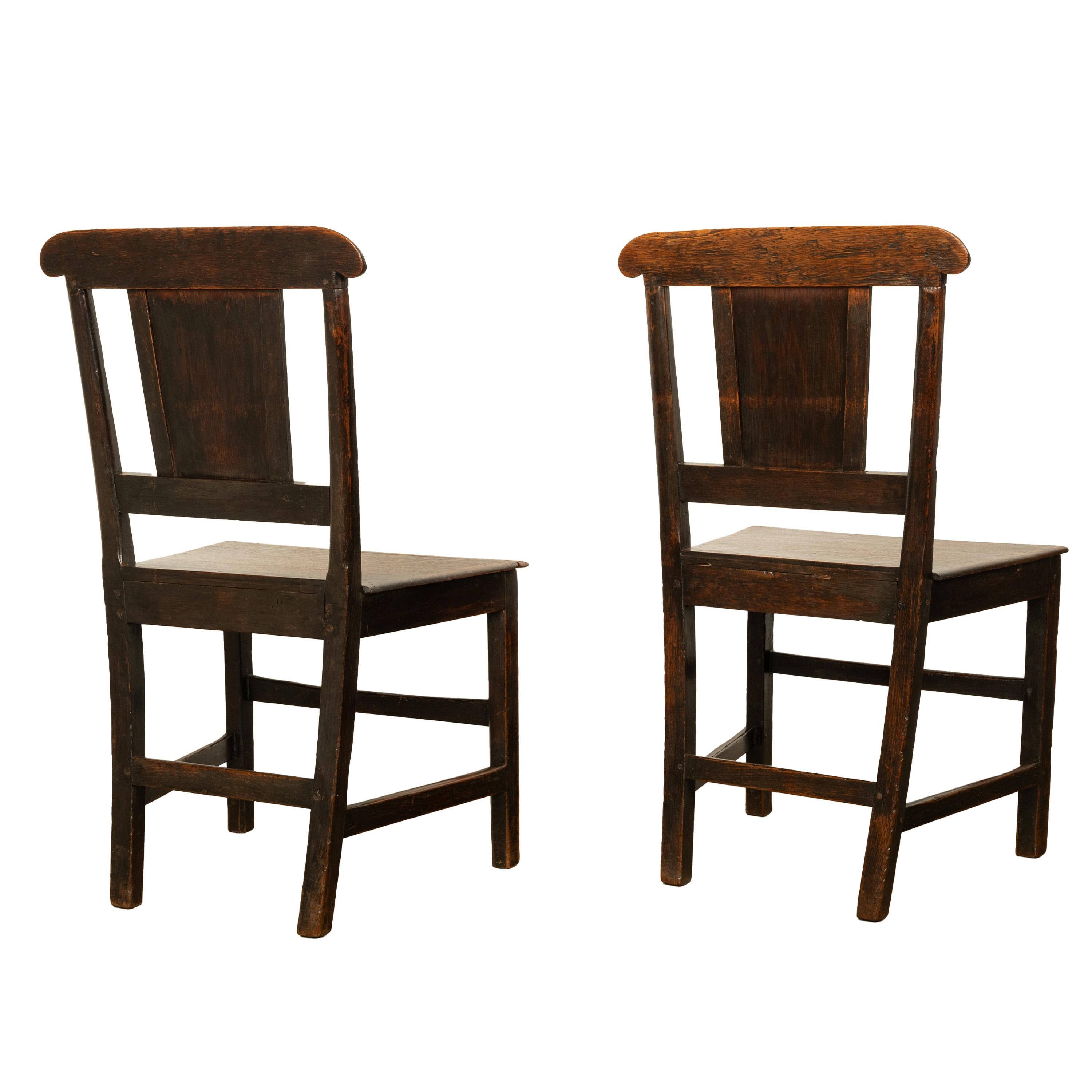 Pair Antique Georgian Carved Oak Country Medieval Side Chairs King's Head 1760 For Sale 12