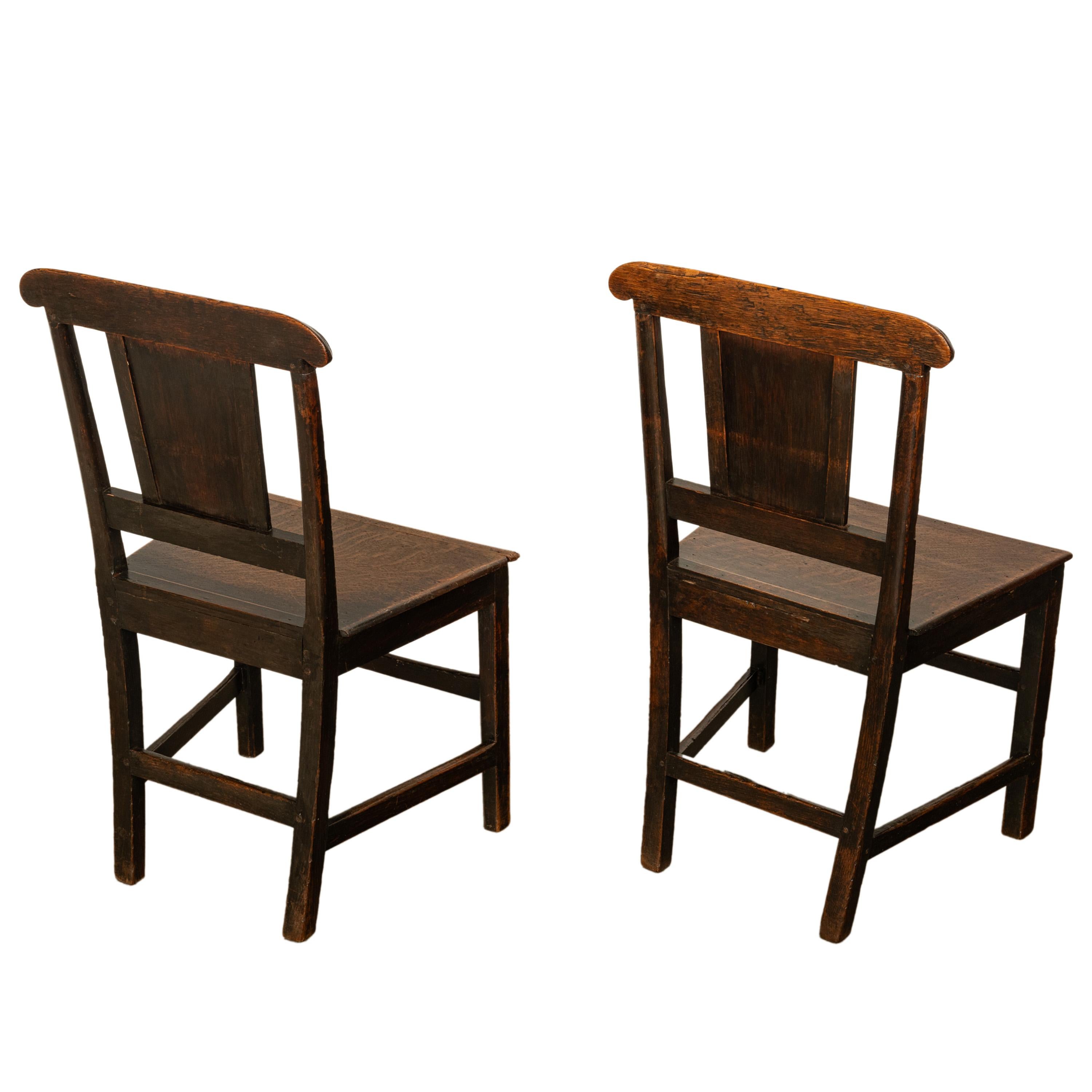 Pair Antique Georgian Carved Oak Country Medieval Side Chairs King's Head 1760 For Sale 13