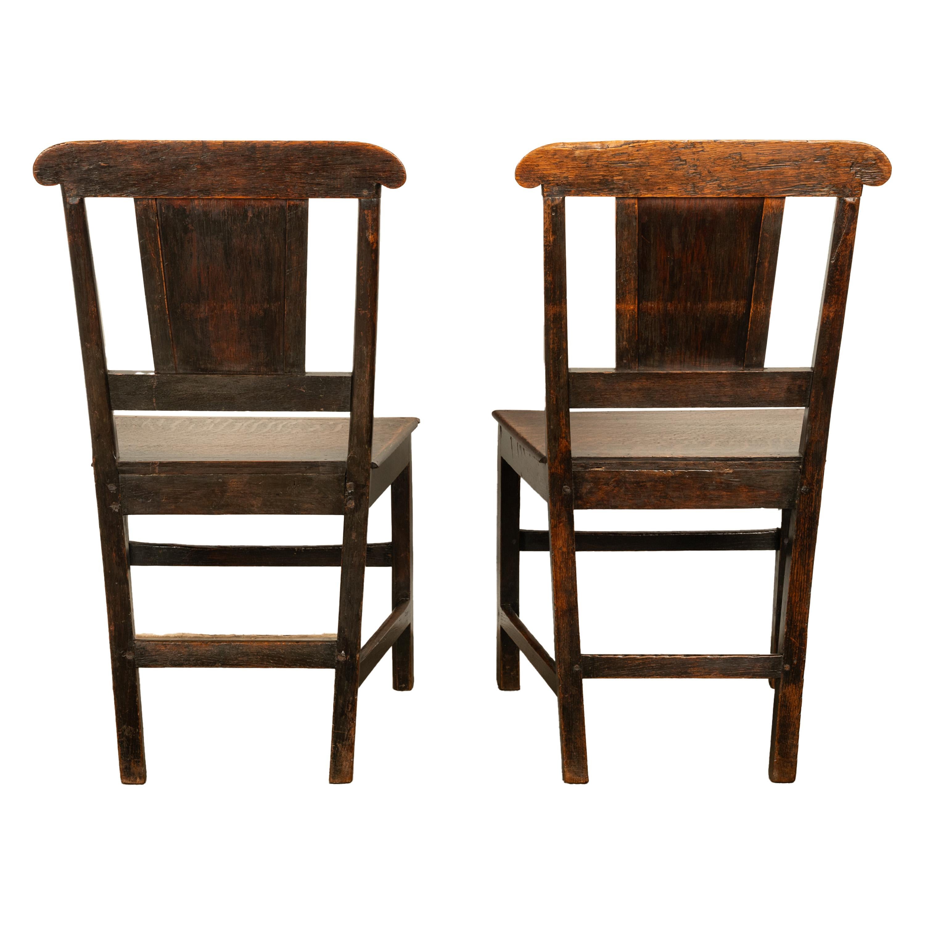 Pair Antique Georgian Carved Oak Country Medieval Side Chairs King's Head 1760 For Sale 14