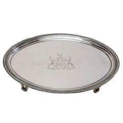 Pareja de bandejas ovaladas georgianas antiguas de plata 1806