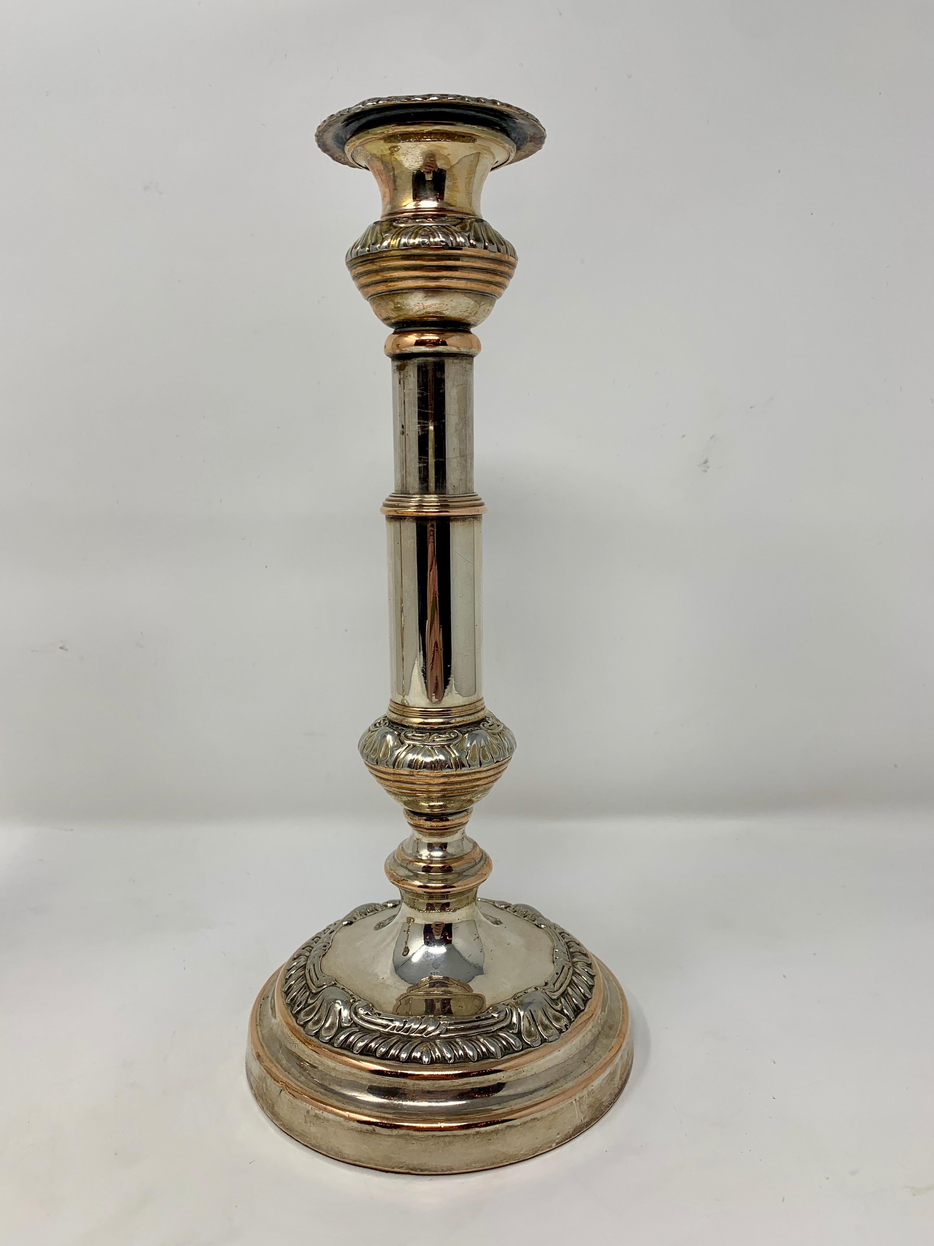 English Pair of Antique Georgian Sheffield Telescopic Candlesticks For Sale