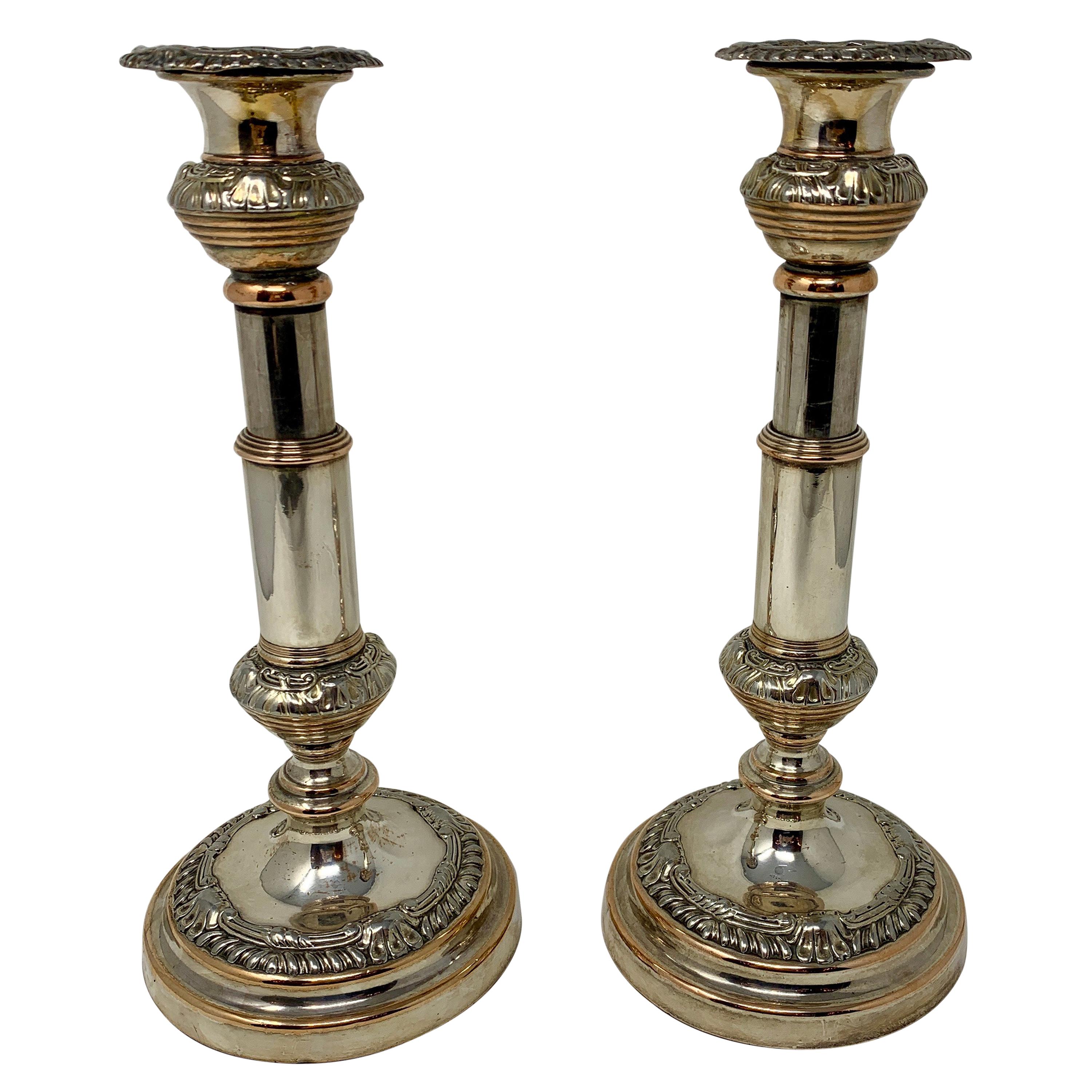 Paire de chandeliers télescopiques géorgiens anciens de Sheffield, de style géorgien