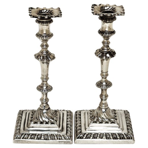 Pair Antique Georgian Silver Taper Sticks Candlesticks 1766