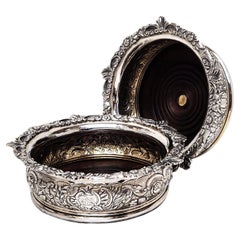 Pair Antique Georgian Silver Wine Bottle Coasters London, England 1818