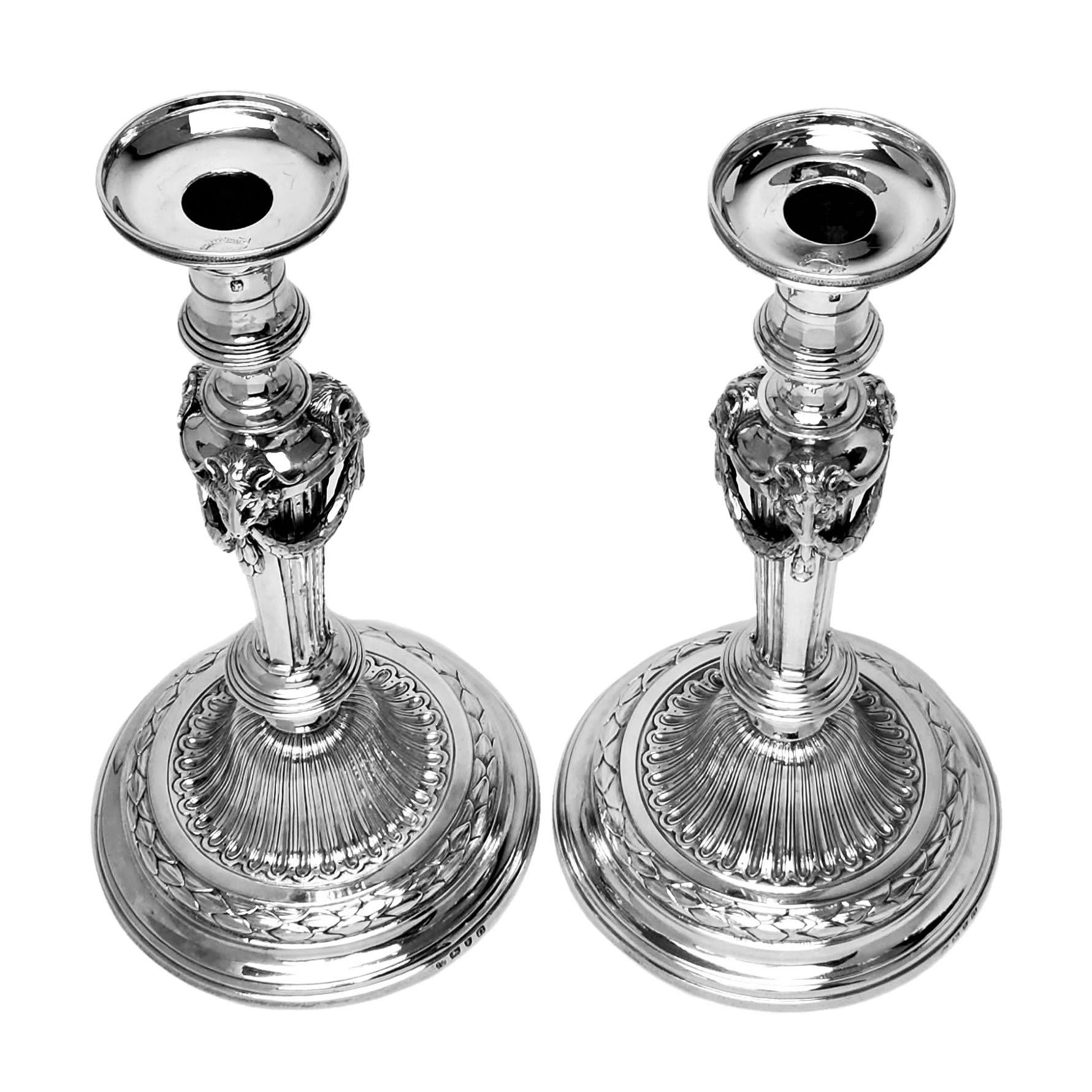 English Pair Antique Georgian Sterling Silver Candelabra Candlesticks 1768 / 78 For Sale