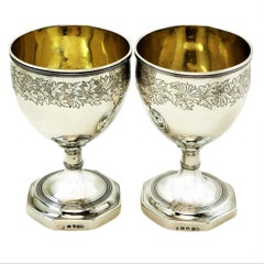 Pair of Antique Georgian Sterling Silver Goblets 1809 Wine Goblets