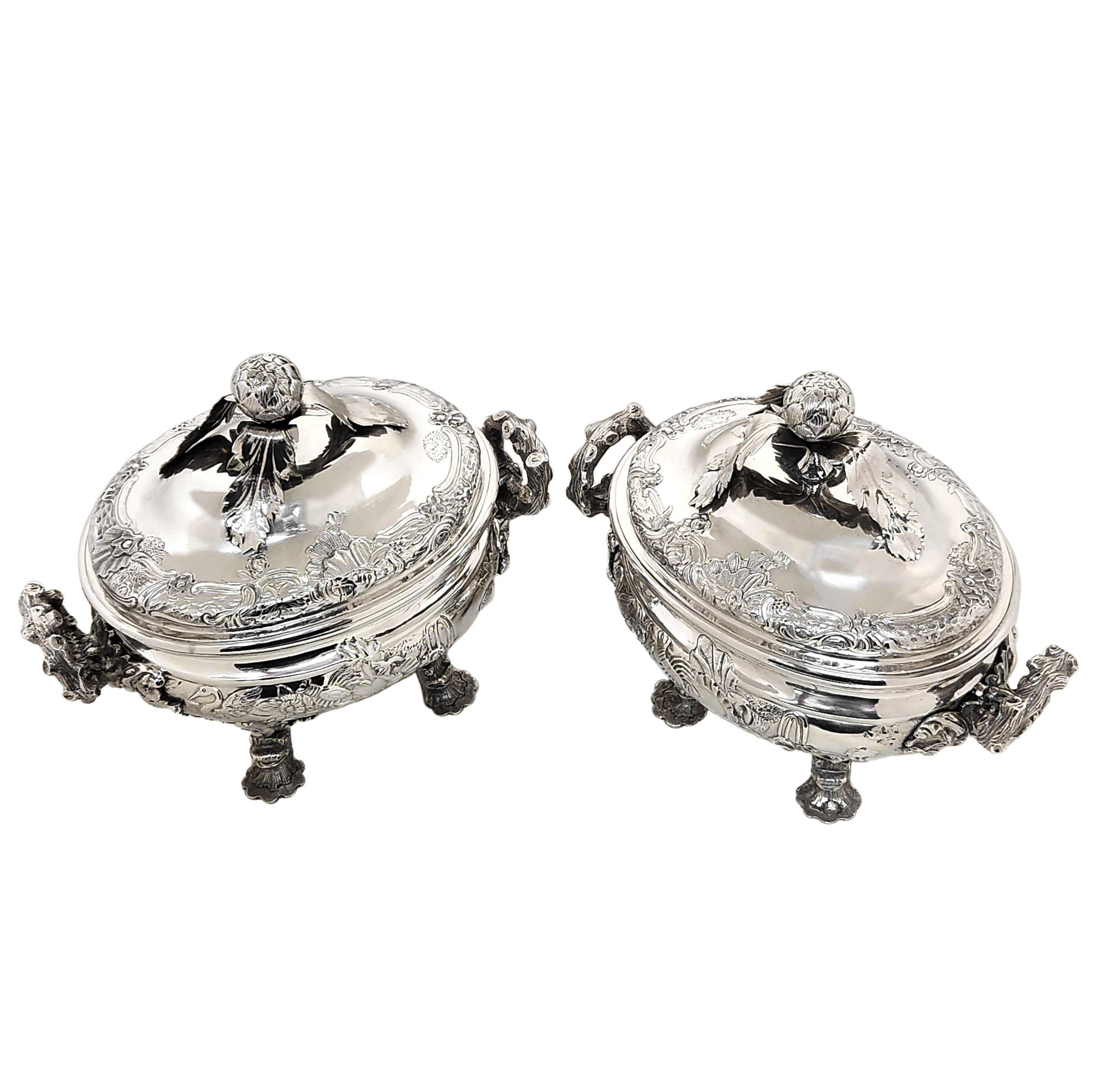English Pair Antique Georgian Sterling Silver Sauce Tureens London, England 1810 For Sale