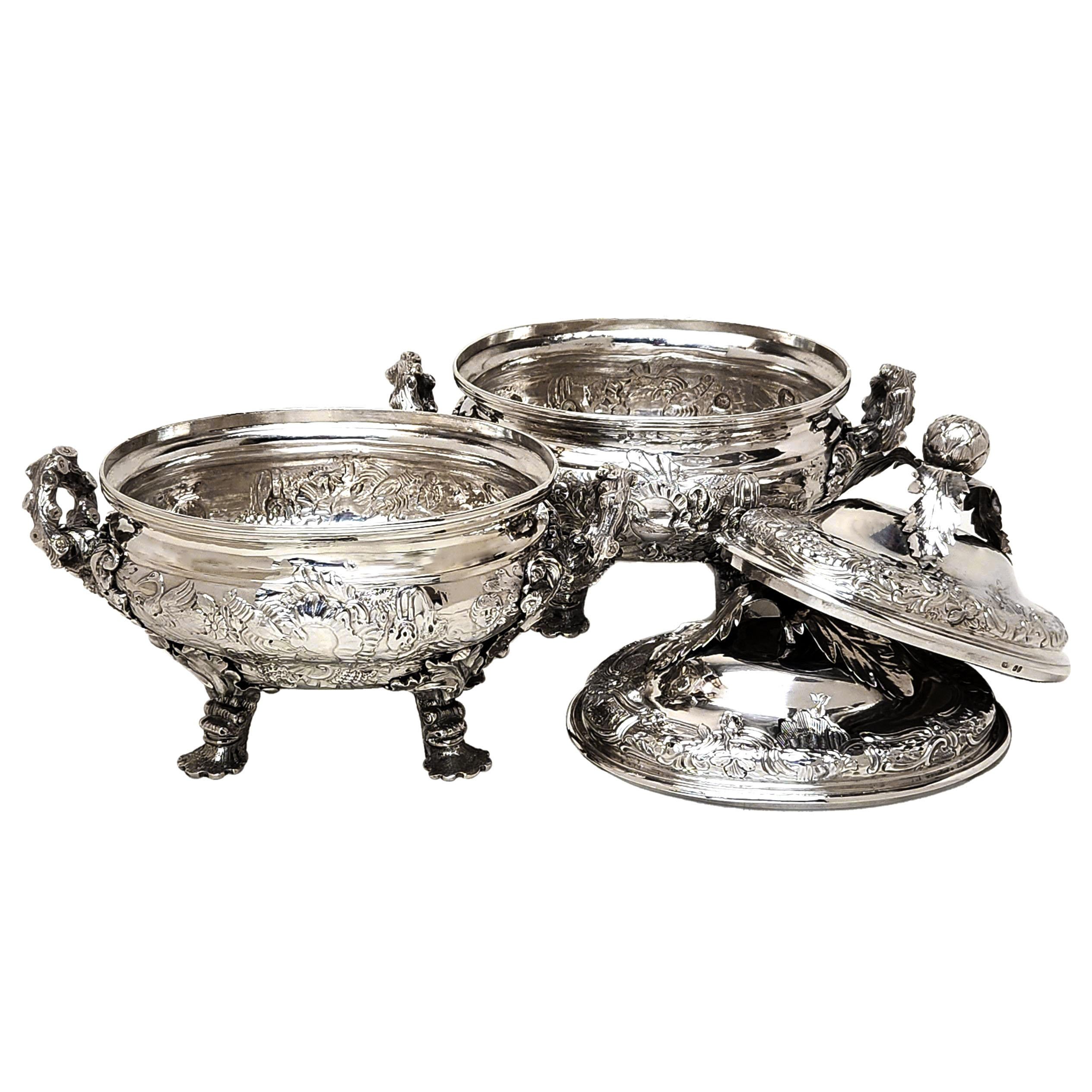 19th Century Pair Antique Georgian Sterling Silver Sauce Tureens London, England 1810 For Sale
