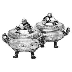 Pareja de Soperas Georgianas Antiguas de Plata de Ley Londres, Inglaterra 1810
